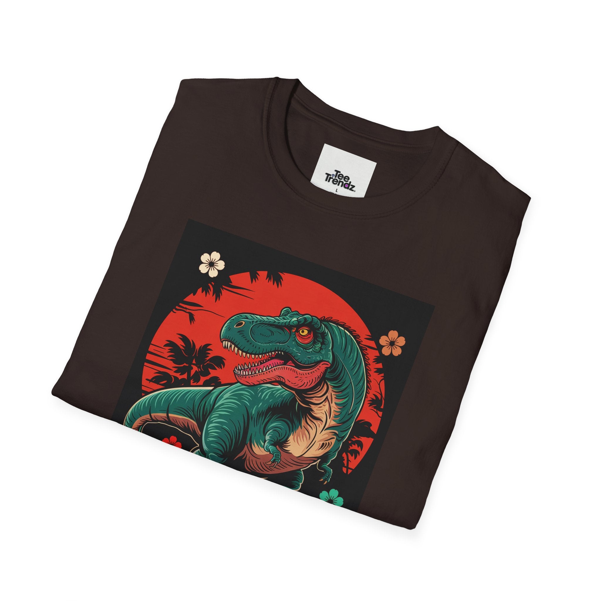 Dinosaur Retro Sunset T-Shirt — Japanese Kanji Dino Graphic