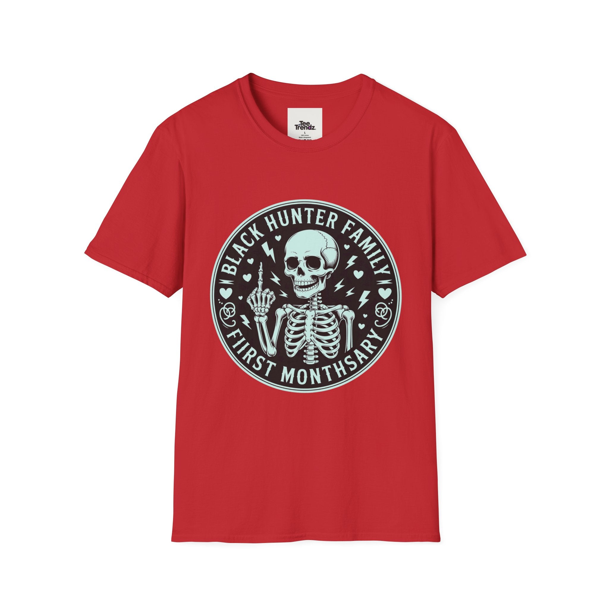 First Months Skeleton Family T-Shirt — "Black Hunter Family" Newborn Milestone Tee