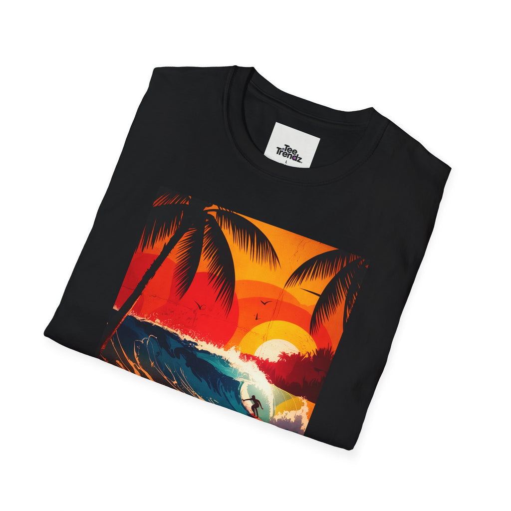 Summer Vibes Surf T-Shirt — Retro Sunset Palm Beach Tee