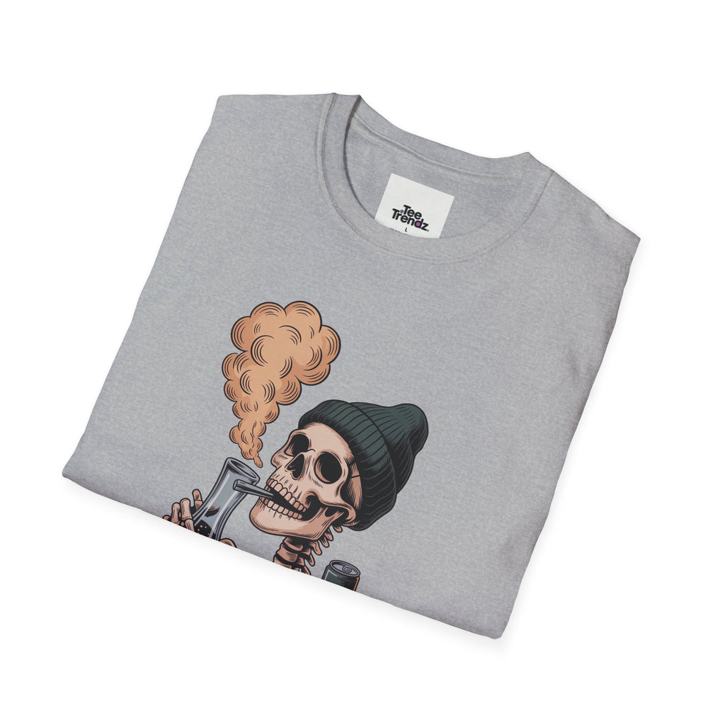 Skull Smoker T‑Shirt — "The Drunker" Vintage Skeleton Graphic Tee