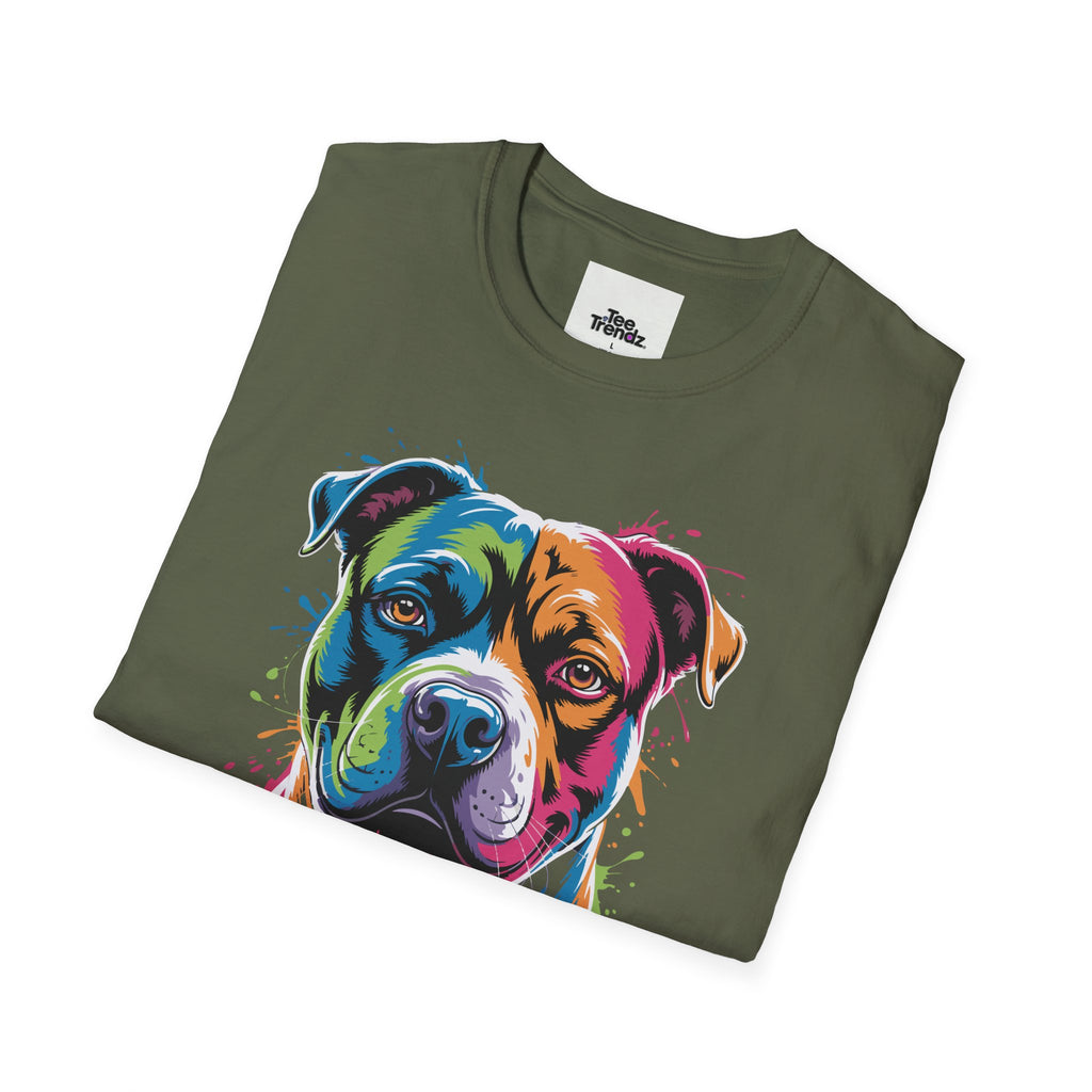 Colorful Pitbull Portrait T-Shirt — Vibrant Dog Art Tee