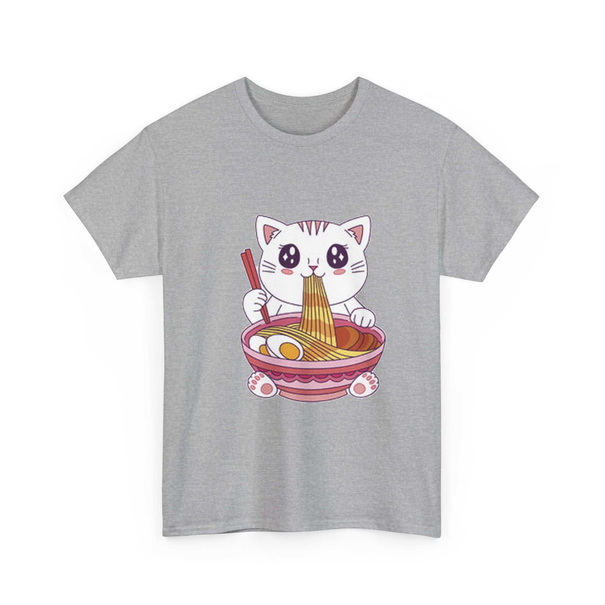 Cute Cat Ramen Tee – Kawaii Kitty Eating Noodles Graphic Shirt