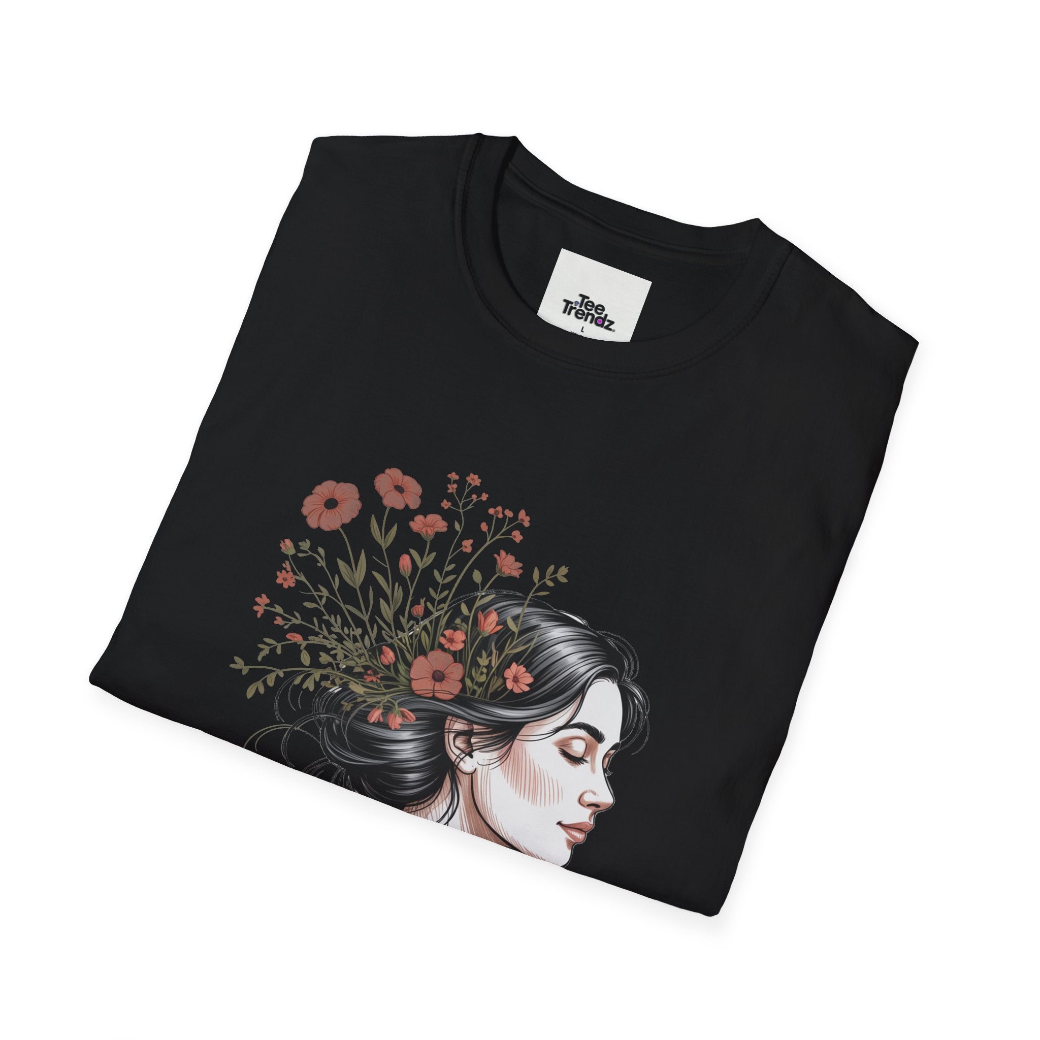 T-Shirt — "Rooted & Wild" Floral Woman Illustration | Boho Nature Tee for Women