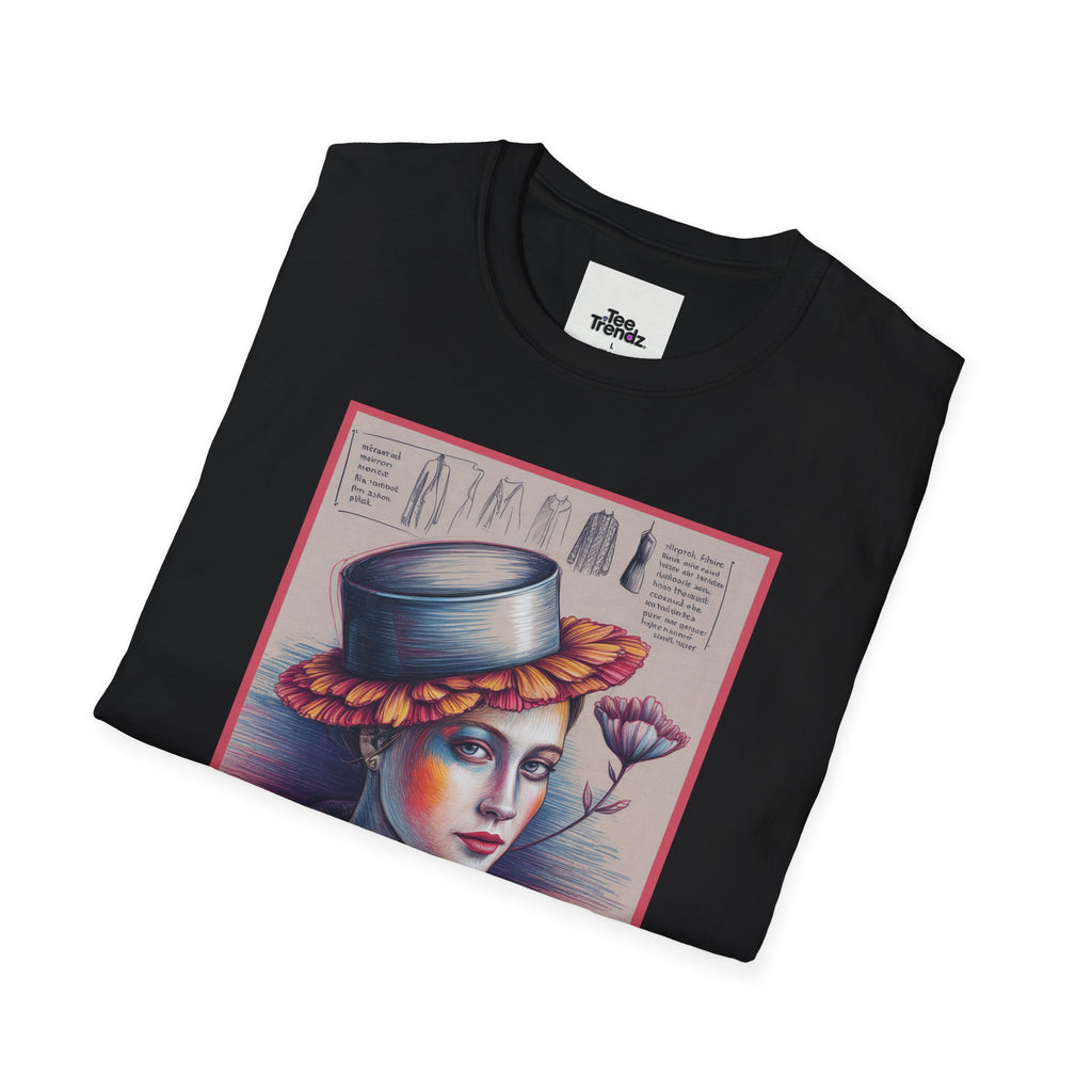 Vintage Portrait T-Shirt — Floral Hat Illustration