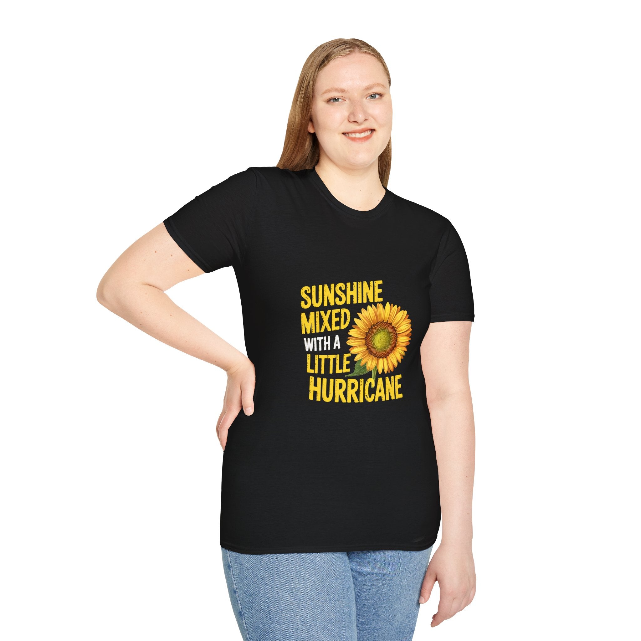 Sunshine Mixed With A Little Hurricane T-Shirt – Sunflower Graphic Tee for Bold, Fun-Loving Women