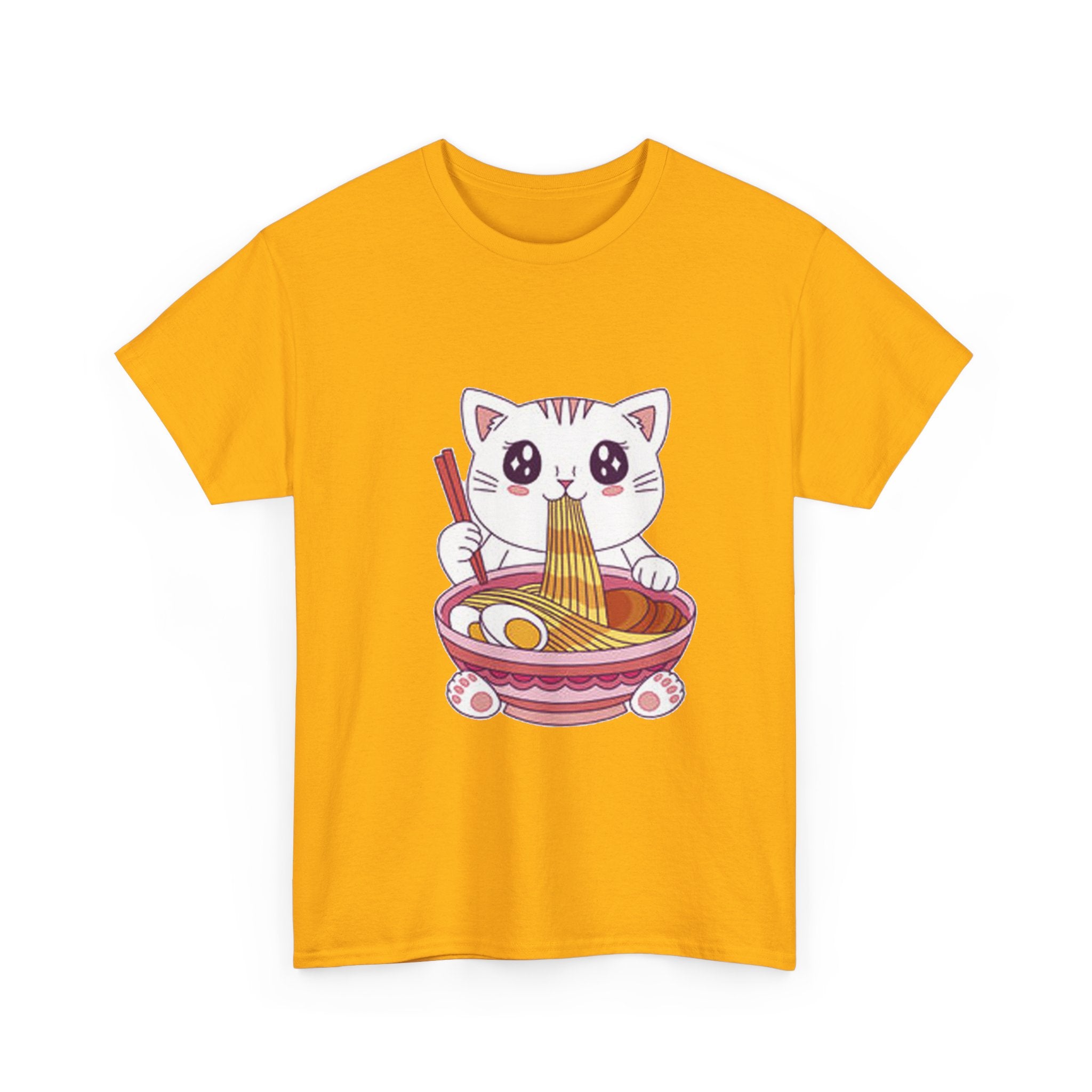 Cute Cat Ramen Tee – Kawaii Kitty Eating Noodles Graphic Shirt