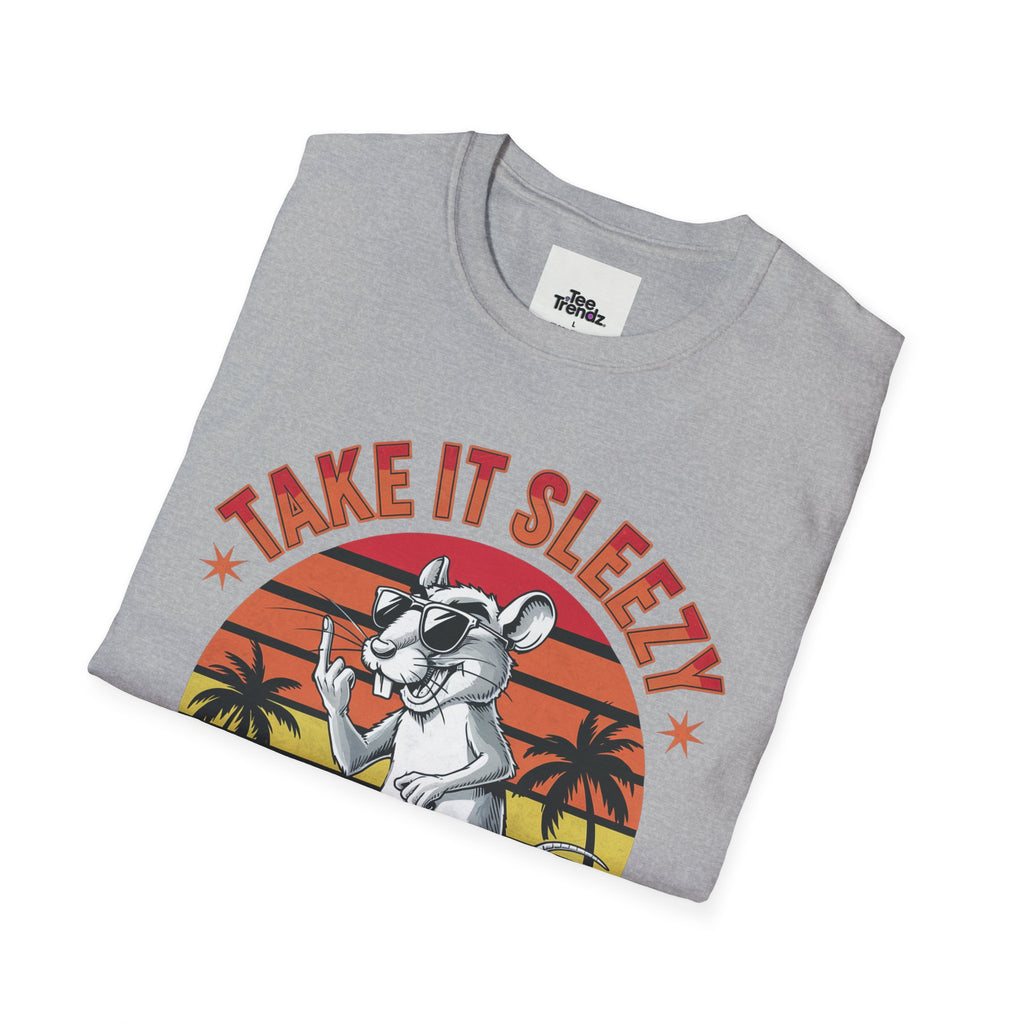 Take It Sleazy Skateboard Rat T-Shirt — Retro Sunset Beach Graphic Tee