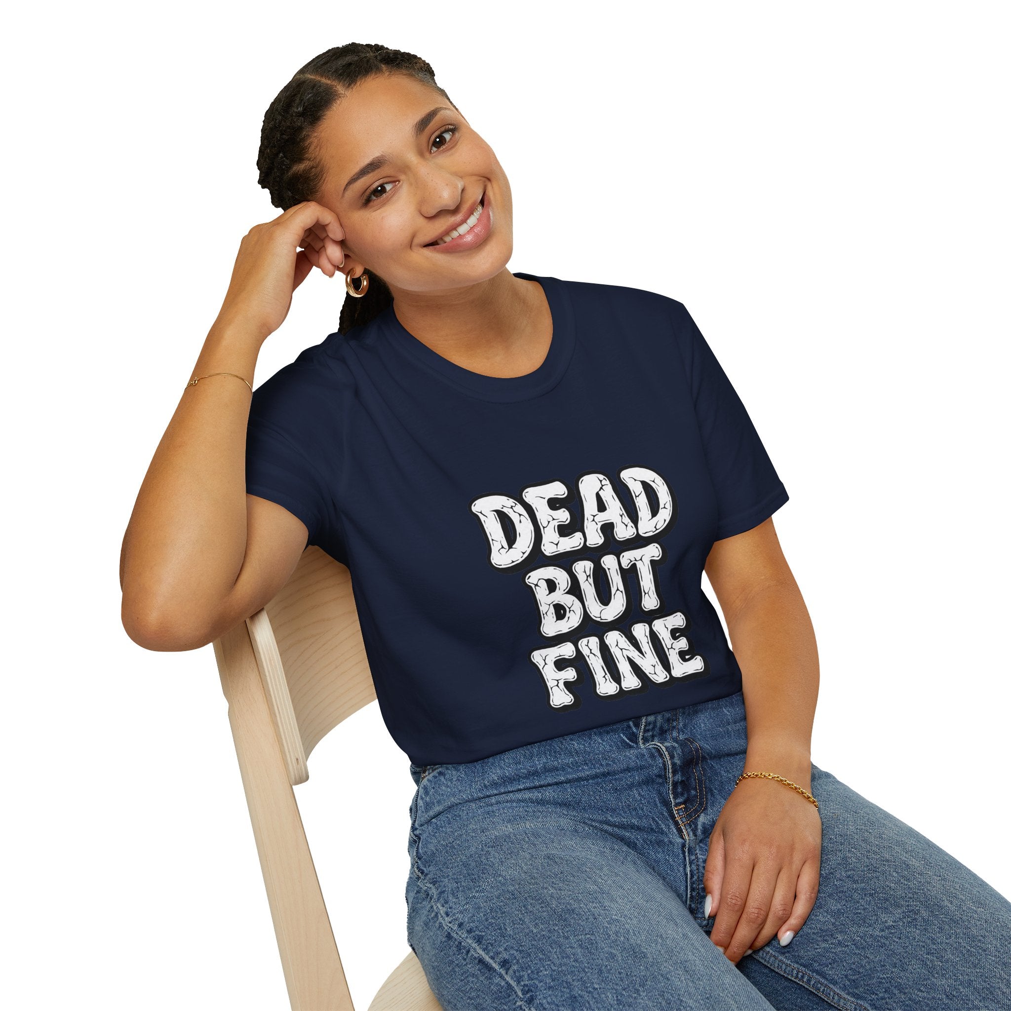 T-Shirt — "Dead But Fine" Gothic Bubble Letter Tee