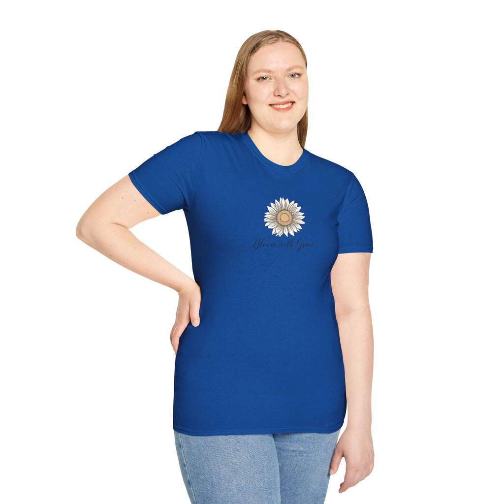 “Bloom with Grace” Sunflower T-Shirt — Floral Inspirational Graphic Tee