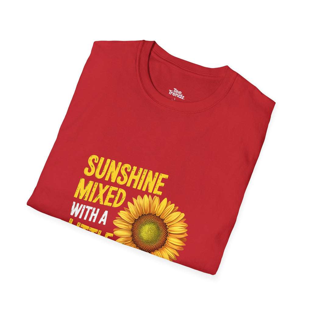 Sunshine Mixed With A Little Hurricane T-Shirt – Sunflower Graphic Tee for Bold, Fun-Loving Women