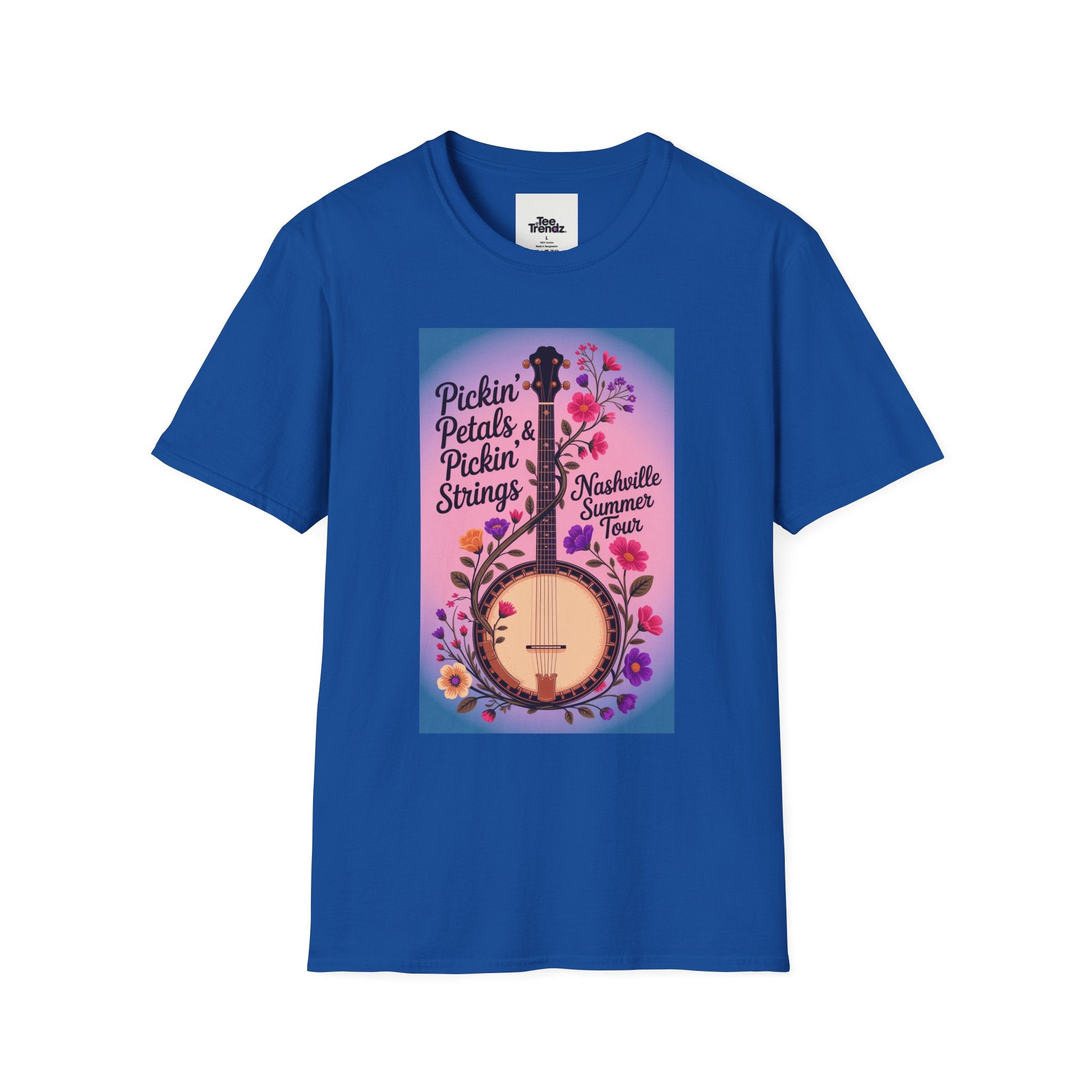 Banjo Floral Tee — "Pickin' Petals, Pickin' Strings" Nashville Summer Vibes