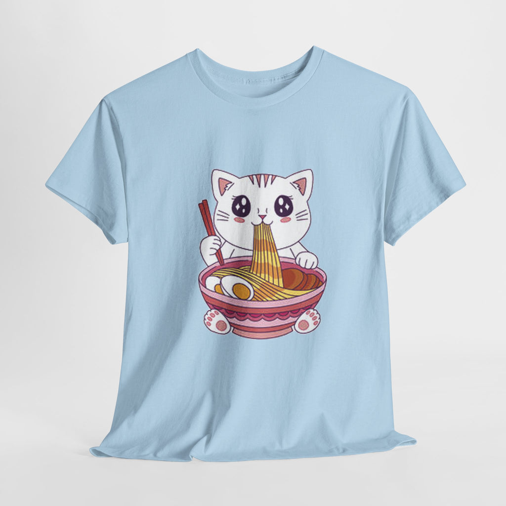 Cute Cat Ramen Tee – Kawaii Kitty Eating Noodles Graphic Shirt