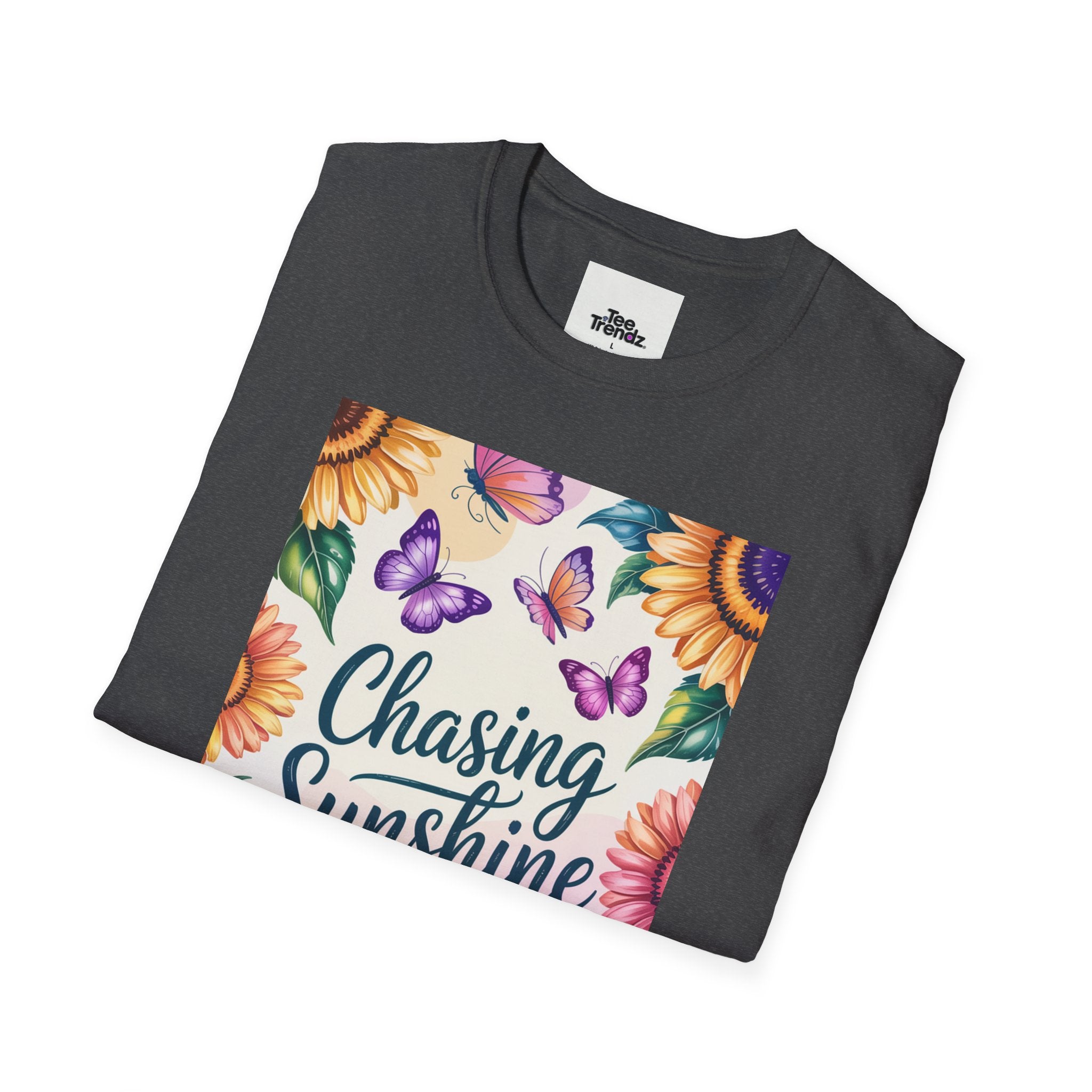 Chasing Sunshine T-Shirt — Floral Sunflower & Butterfly Graphic Tee