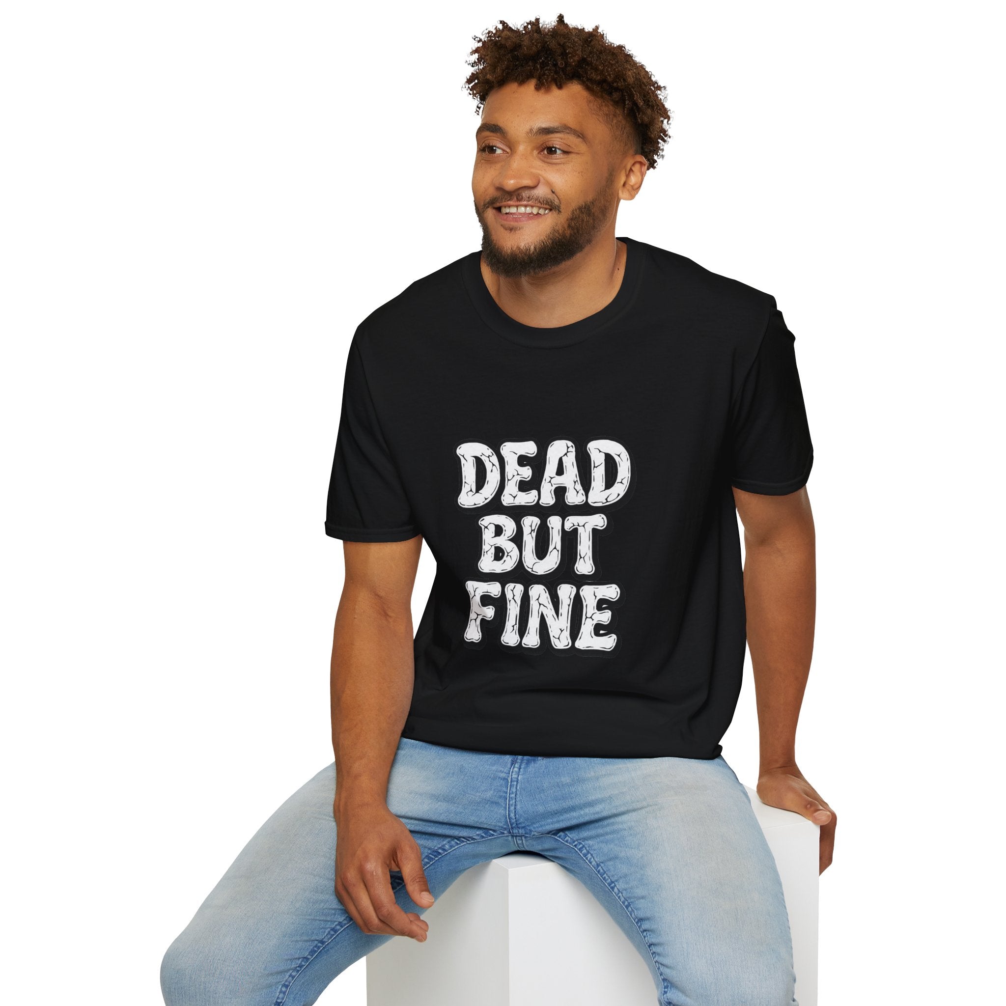 T-Shirt — "Dead But Fine" Gothic Bubble Letter Tee