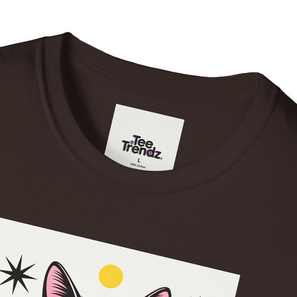 Black Cat Graphic T-Shirt — Retro Sunset Cat Illustration