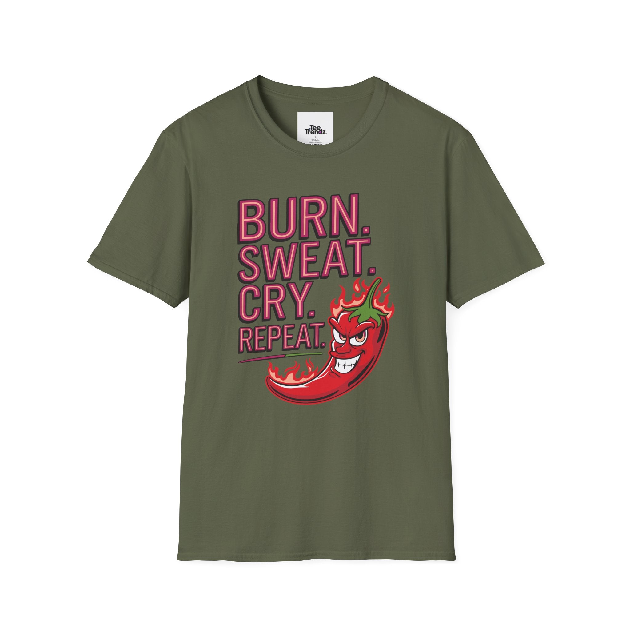 Burn. Sweat. Cry. Repeat. T-Shirt — Spicy Fitness Motivation Tee