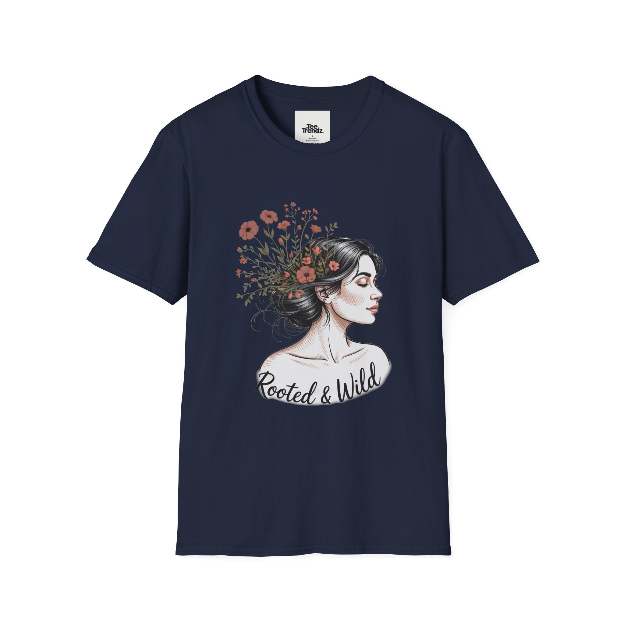 T-Shirt — "Rooted & Wild" Floral Woman Illustration | Boho Nature Tee for Women