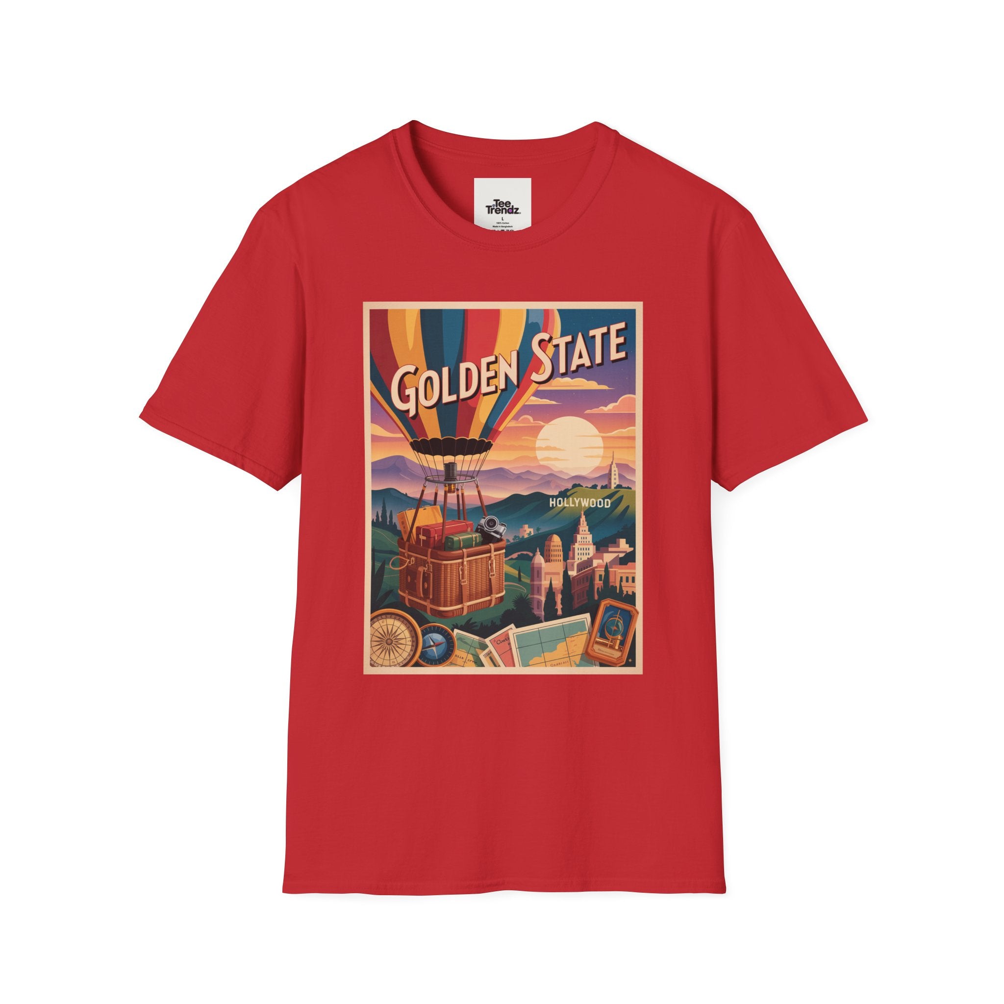 Golden State Hot Air Balloon T-Shirt — Vintage Travel Poster Tee