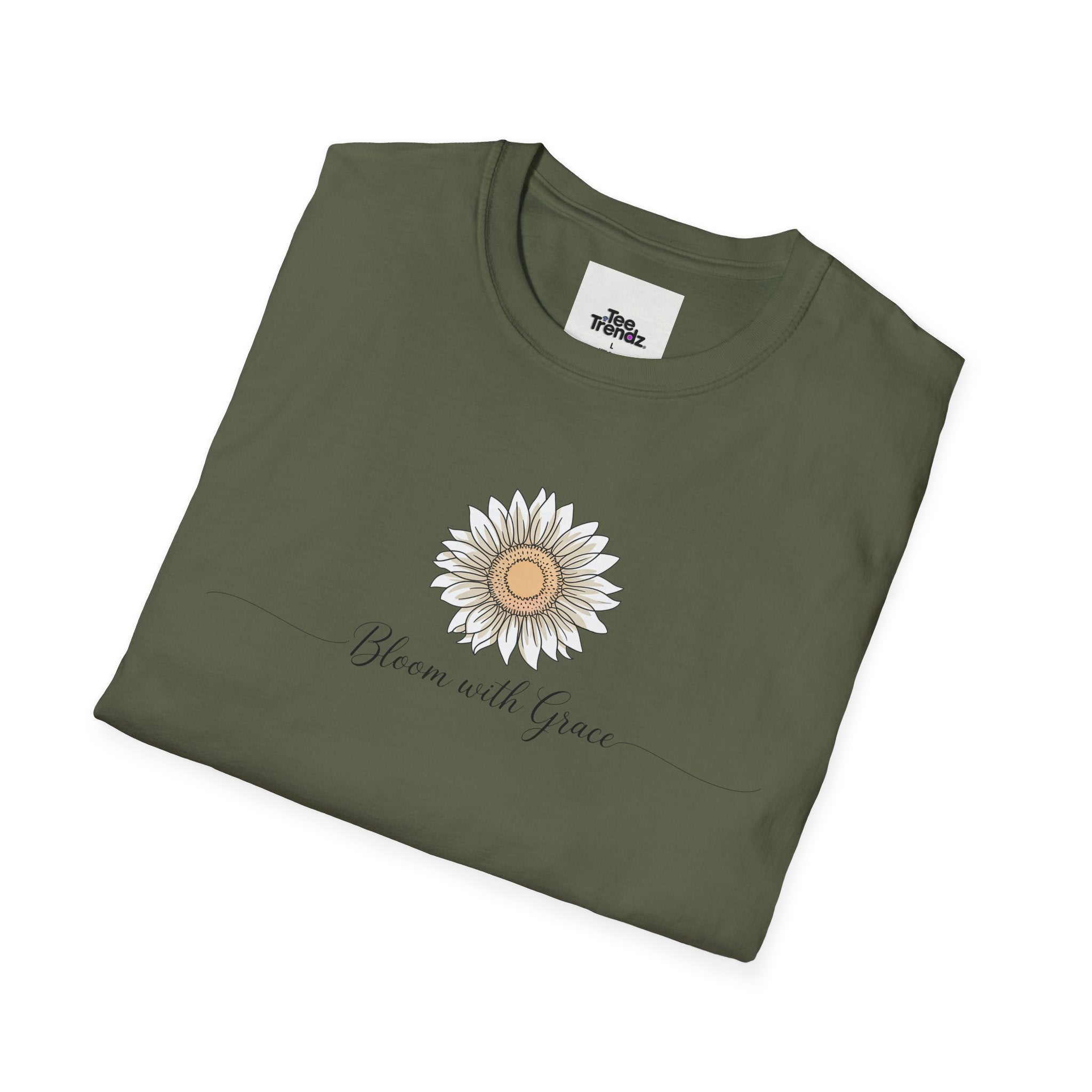 “Bloom with Grace” Sunflower T-Shirt — Floral Inspirational Graphic Tee