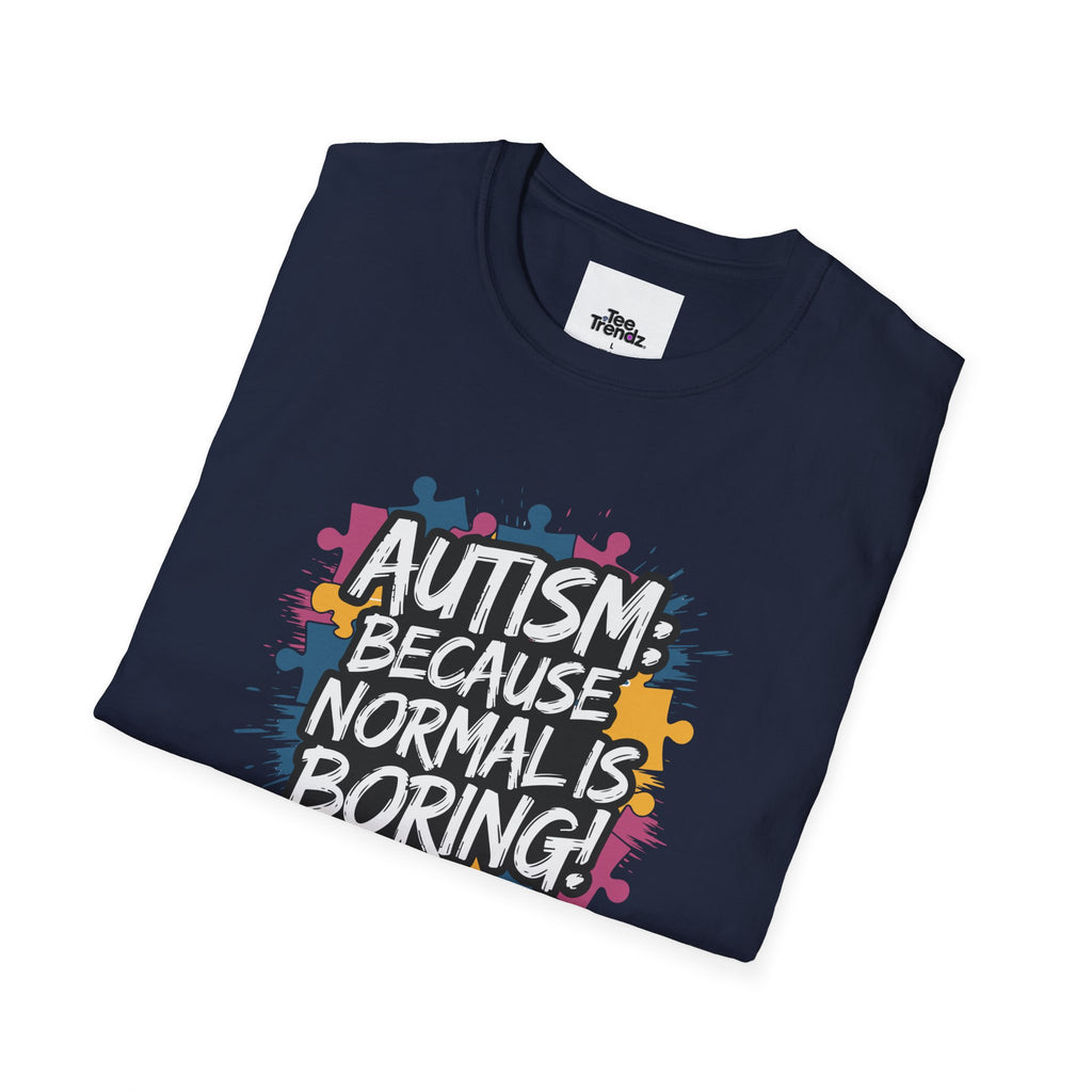 Autism Because Normal Is Boring T-Shirt — Colorful Puzzle Piece Awareness Tee