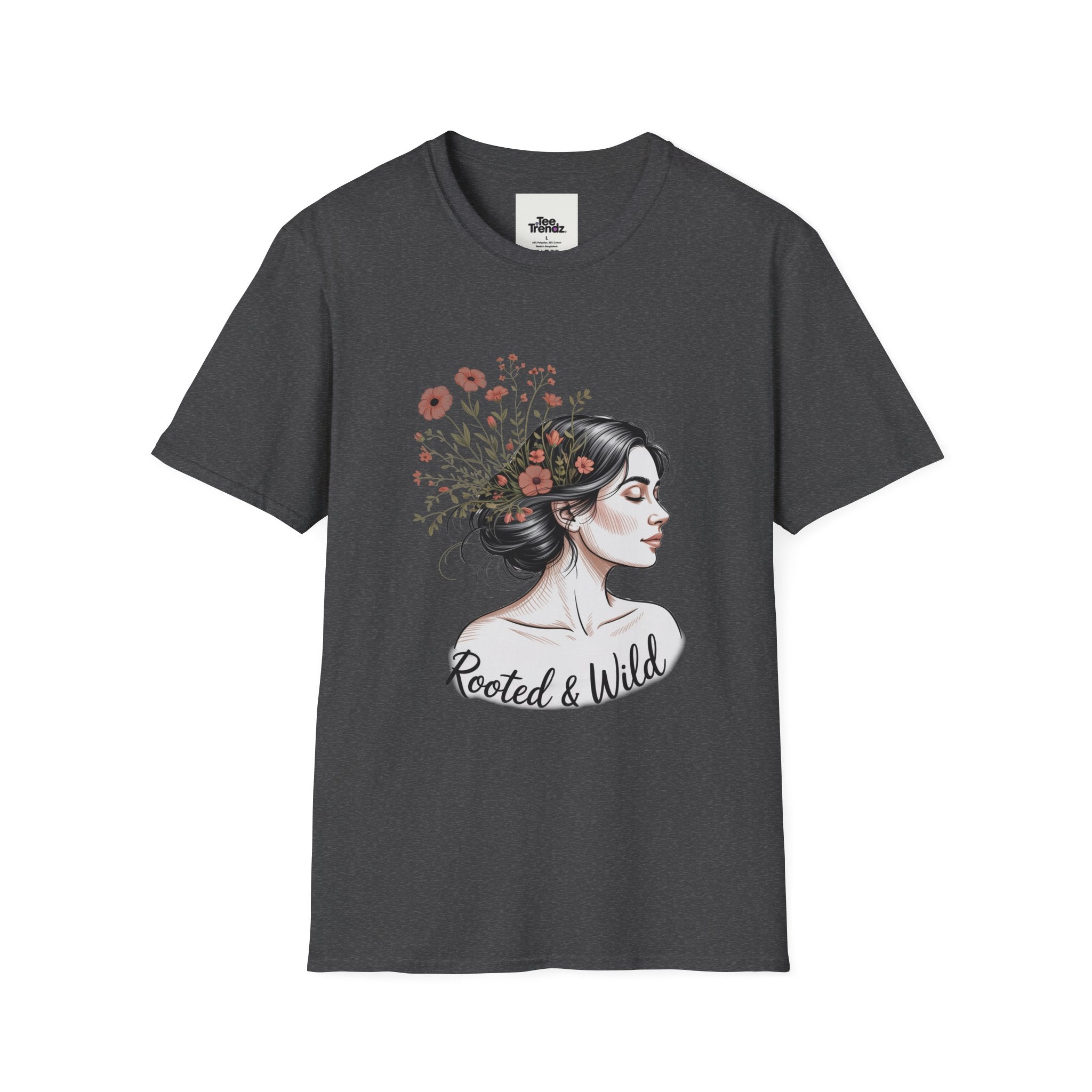 T-Shirt — "Rooted & Wild" Floral Woman Illustration | Boho Nature Tee for Women