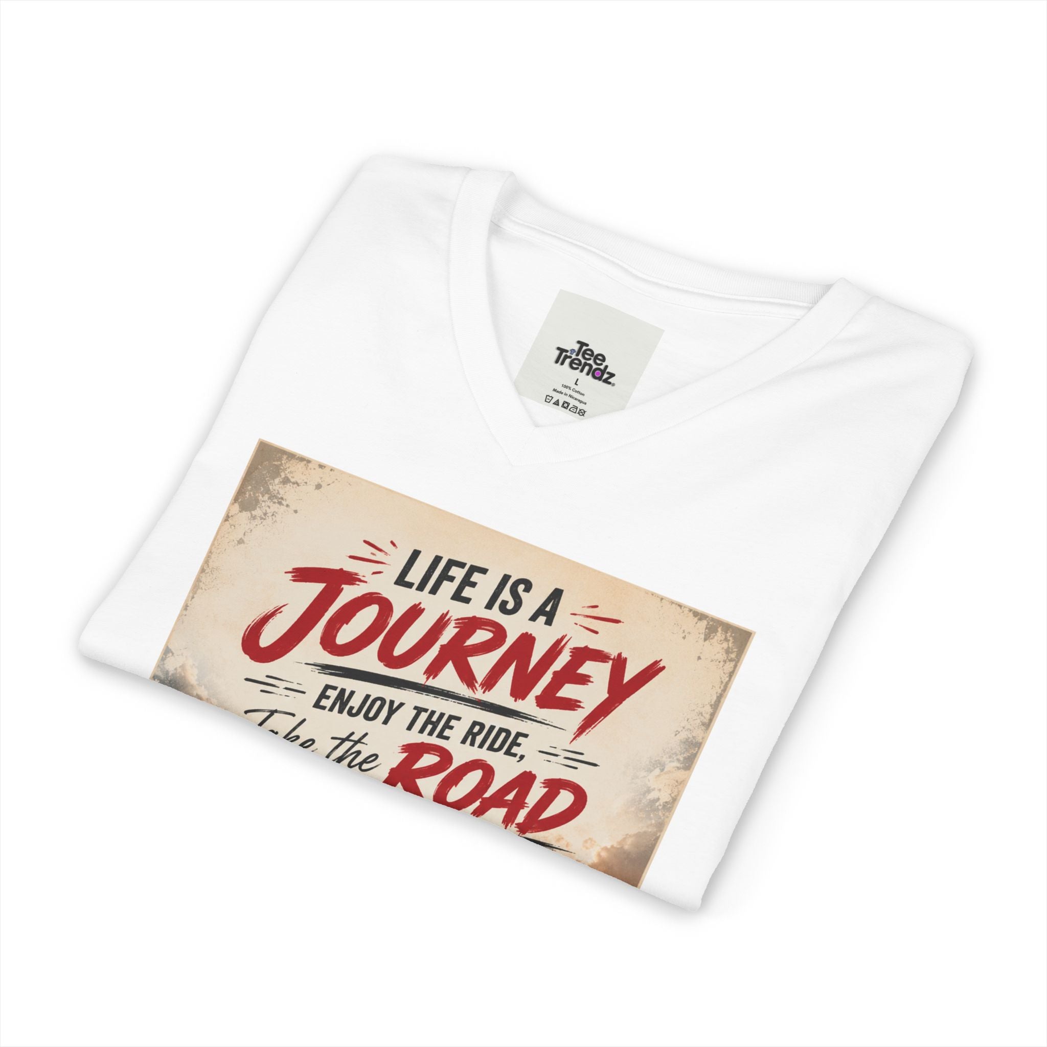 Journey Motorcycle V-Neck Tee — "Life Is a Journey, Enjoy the Ride" Graphic Shirt