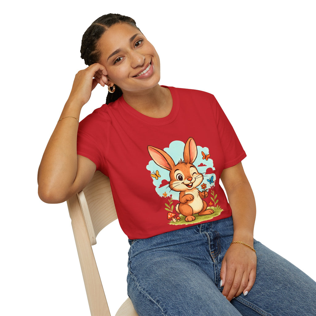 Cute Bunny Tee — Cartoon Rabbit with Butterflies Kids Easter Shirt