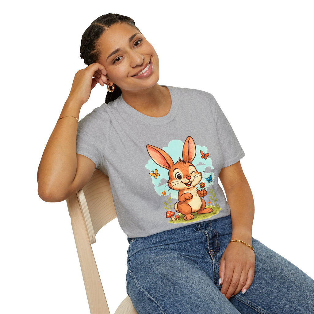 Cute Bunny Tee — Cartoon Rabbit with Butterflies Kids Easter Shirt