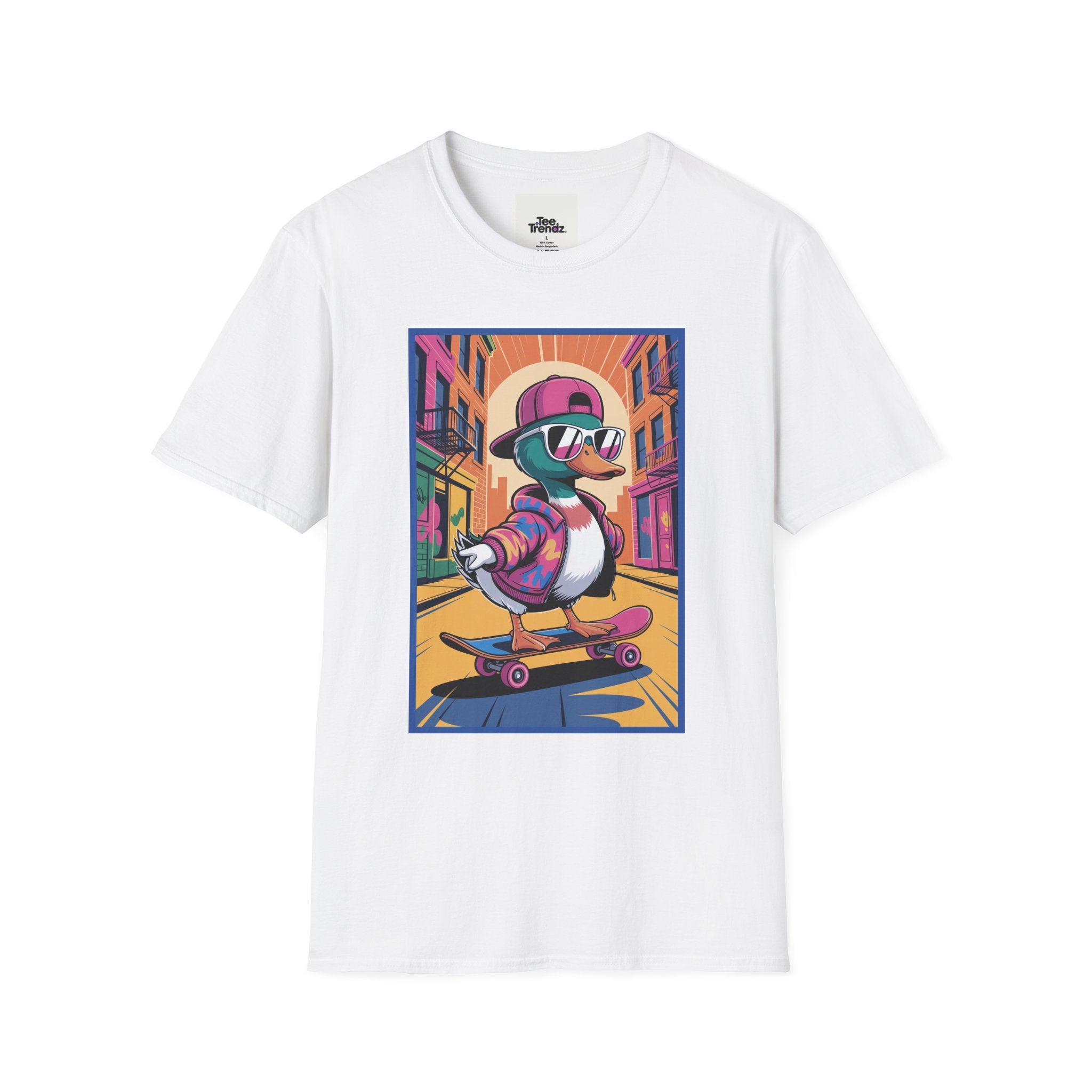 Skateboard Duck Graphic T-Shirt — Retro Streetwear Skateboarder Design