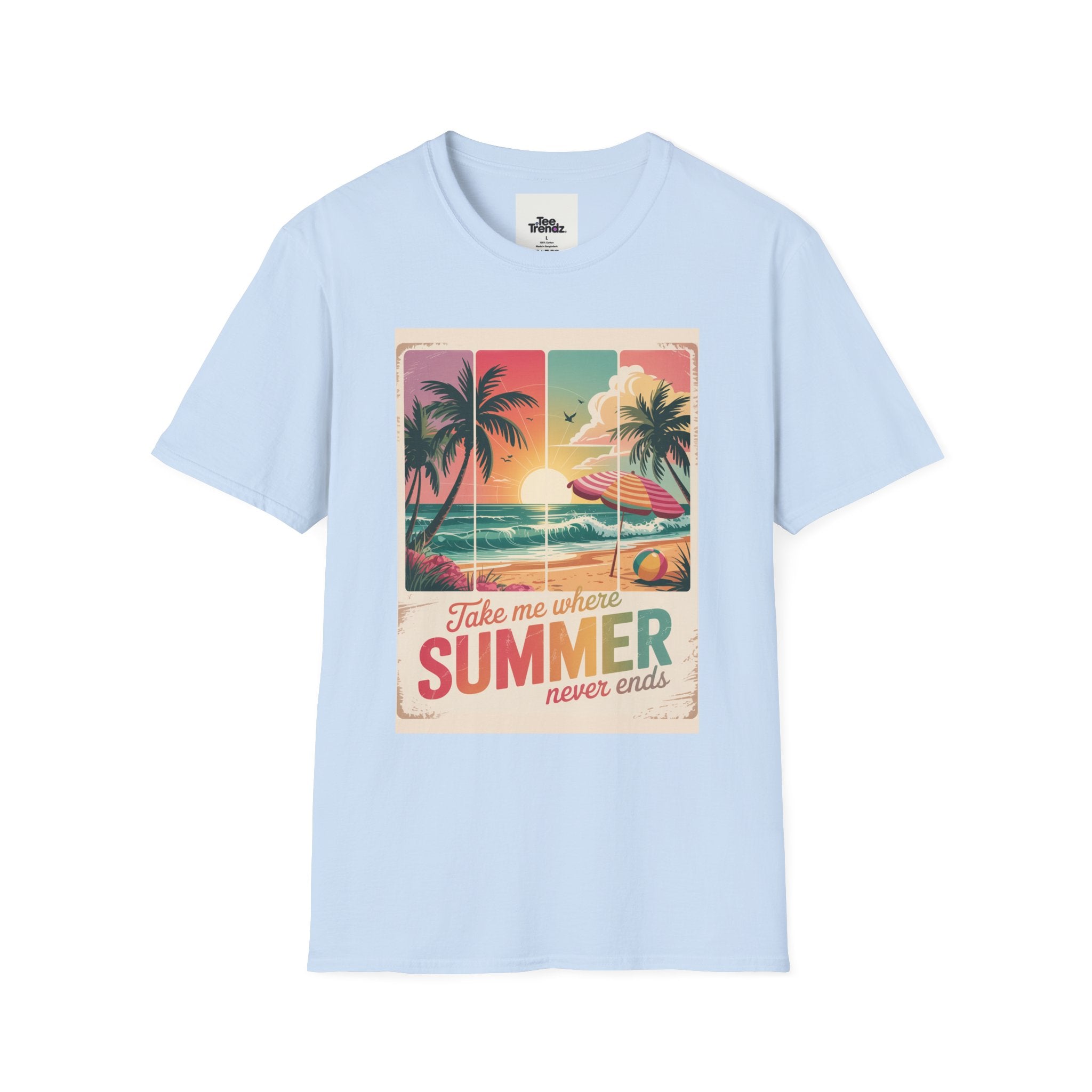 Summer Never Ends T-Shirt – Vintage Beach Sunset Graphic Tee