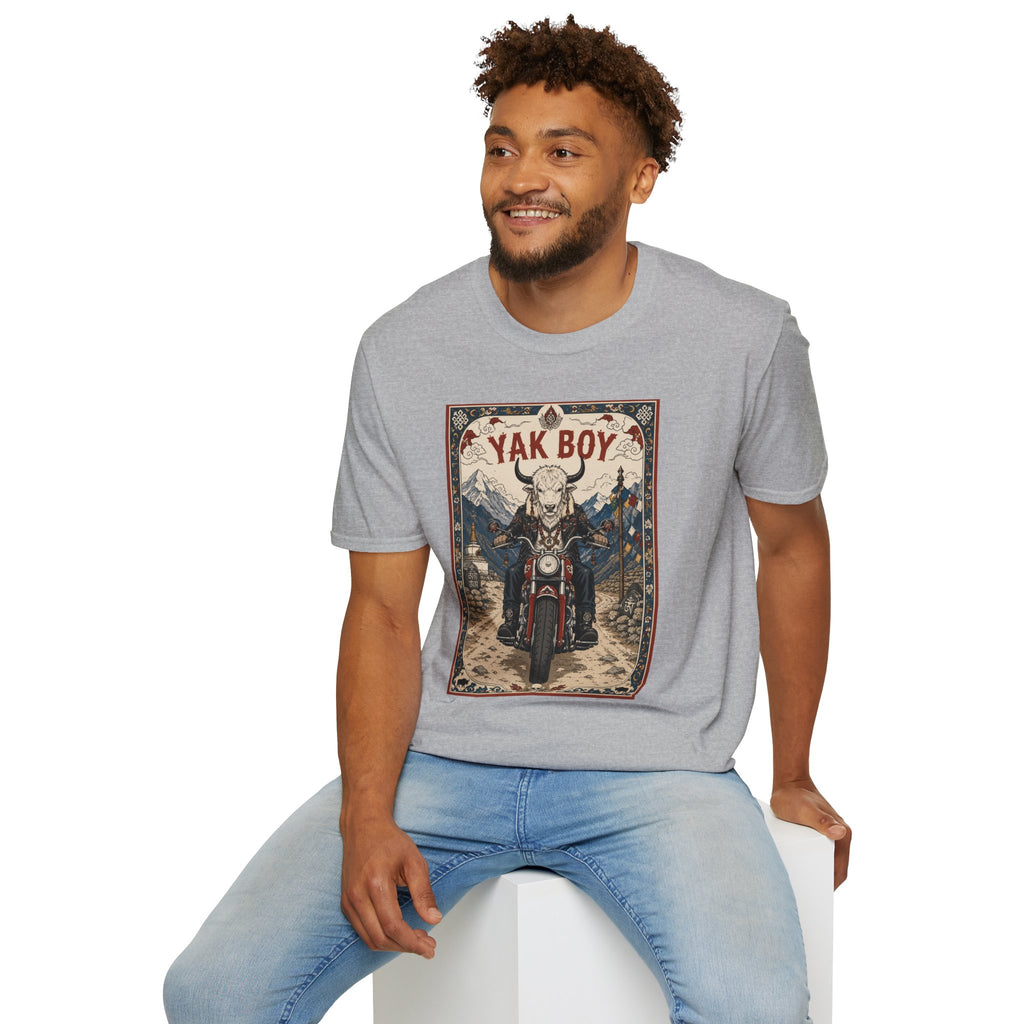 Yak Boy Motorcycle Graphic T‑Shirt — Vintage Mountain Biker Tee
