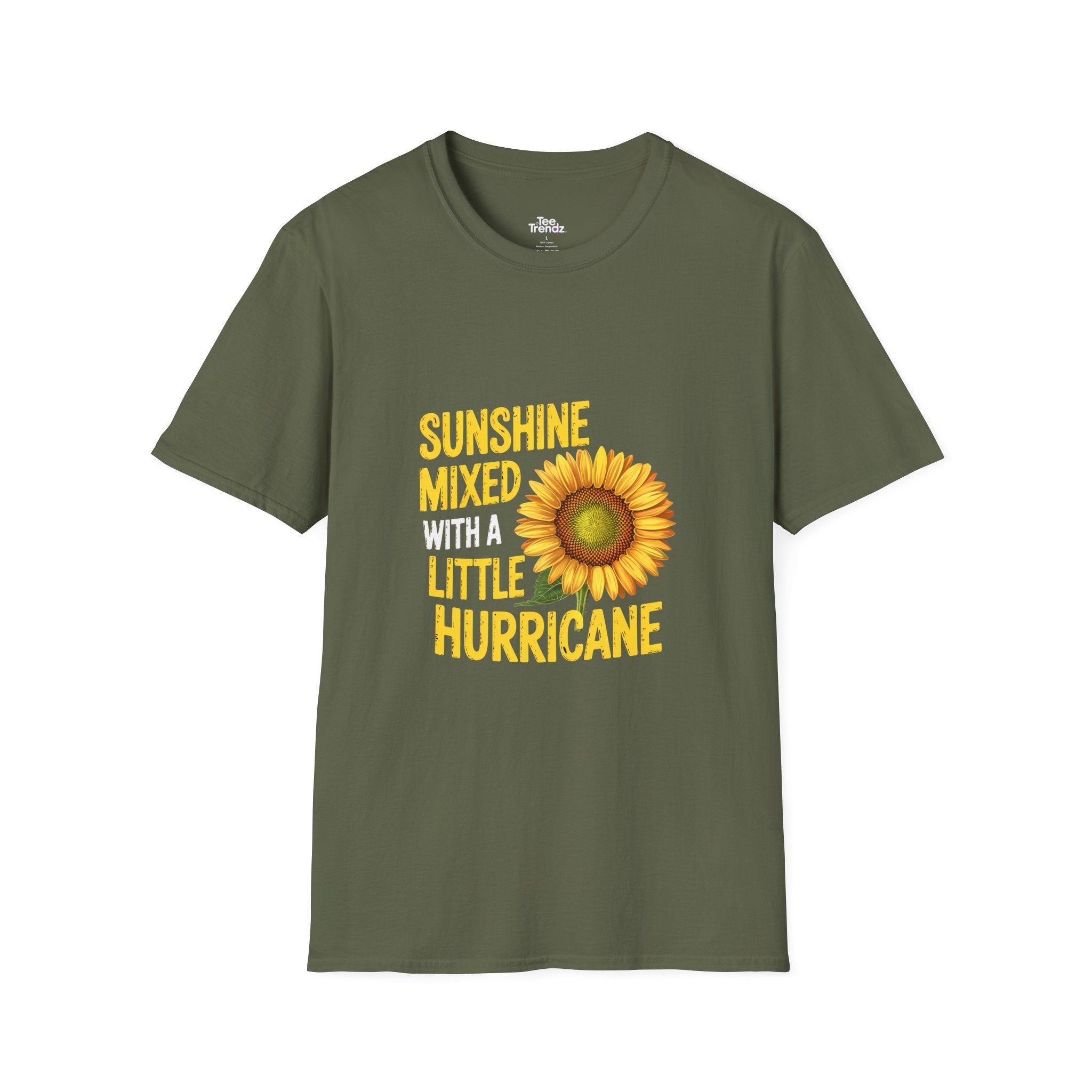 Sunshine Mixed With A Little Hurricane T-Shirt – Sunflower Graphic Tee for Bold, Fun-Loving Women