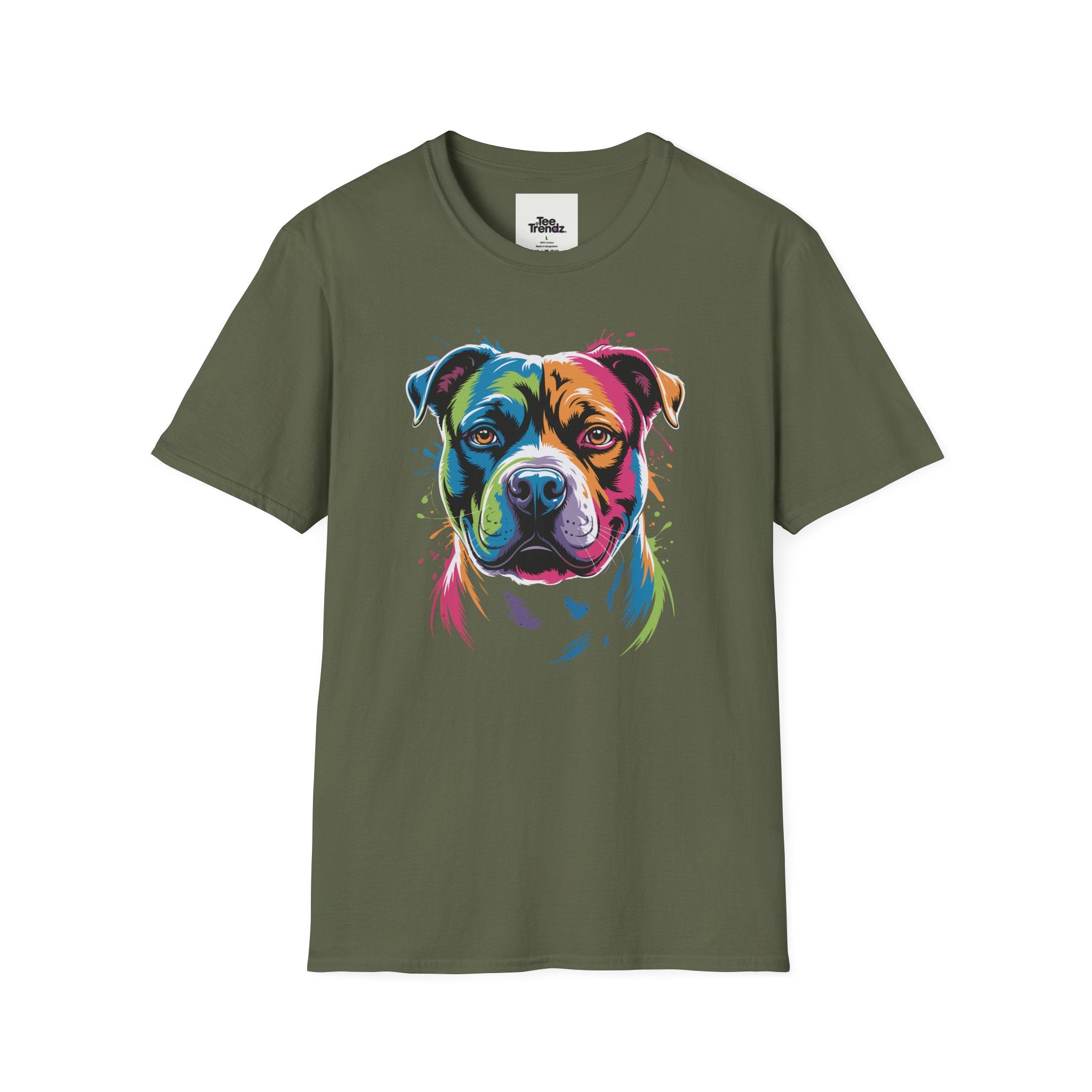 Colorful Pitbull Portrait T-Shirt — Vibrant Dog Art Tee