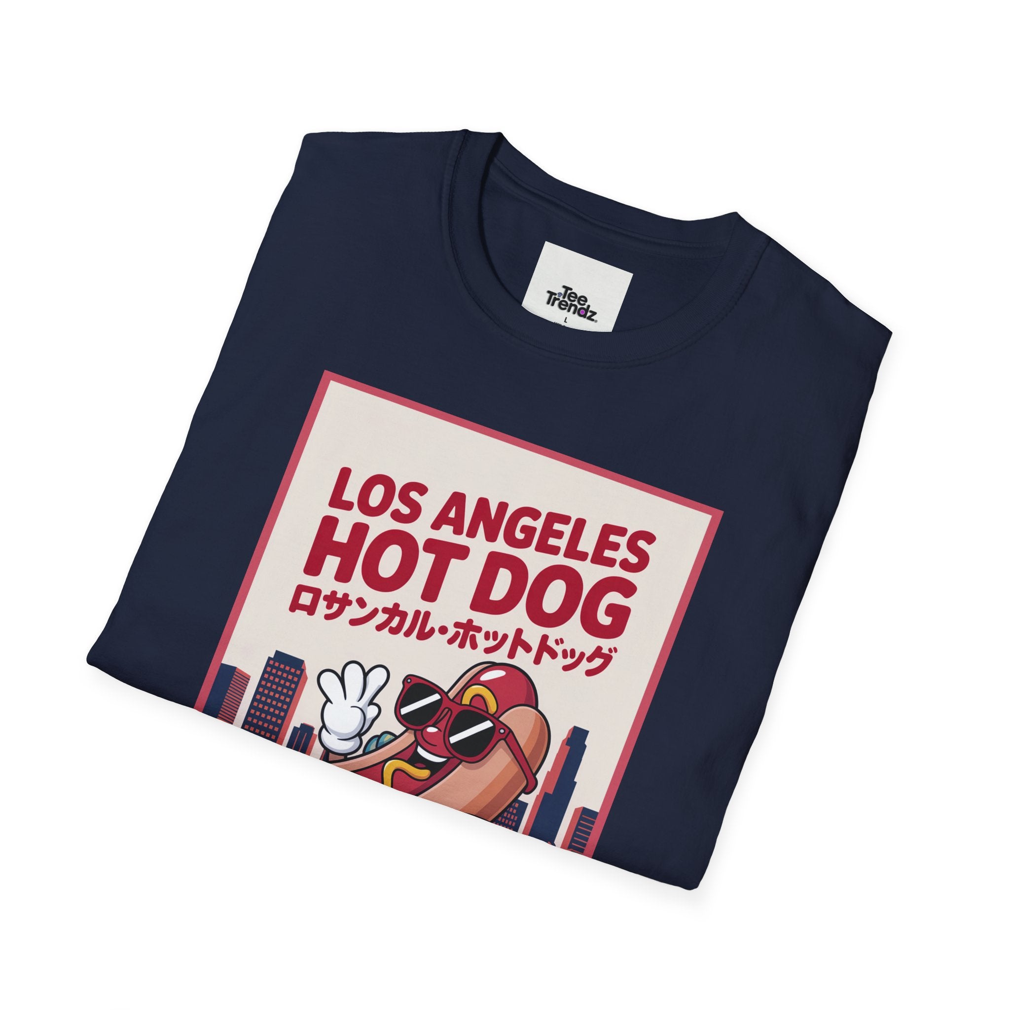 Los Angeles Hot Dog Cartoon T-Shirt – Cute Retro Japanese Text Streetwear