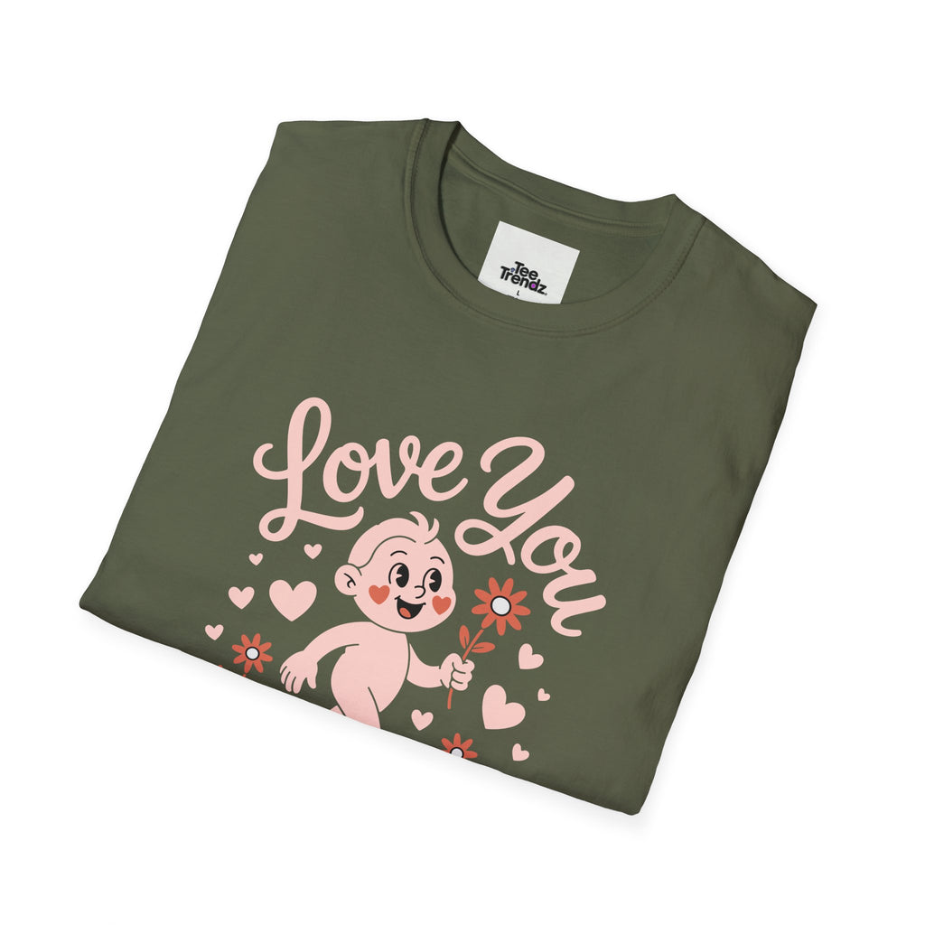Love You Cute Character T-Shirt — Retro Pink Heart Cartoon Graphic Tee for Valentine’s Day