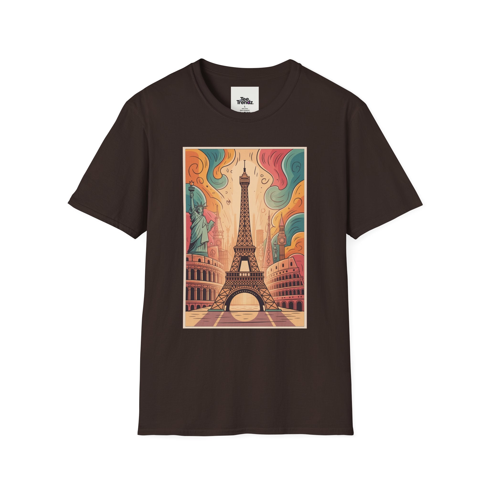 Eiffel Tower Retro Art T-Shirt — Vintage Paris Skyline Tee
