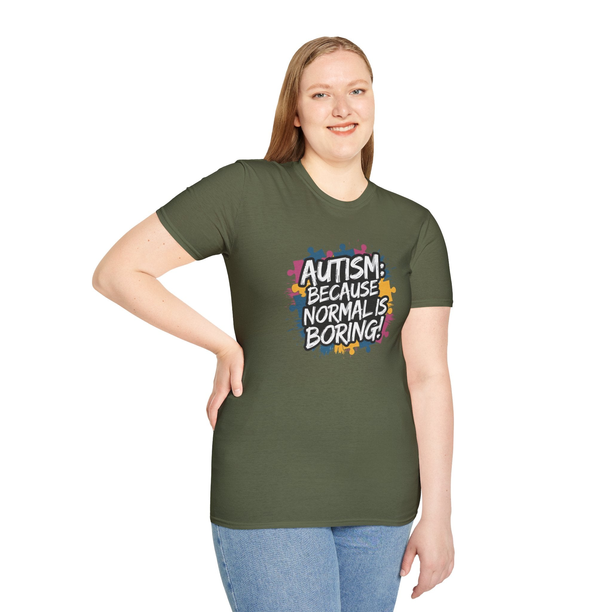 Autism Because Normal Is Boring T-Shirt — Colorful Puzzle Piece Awareness Tee