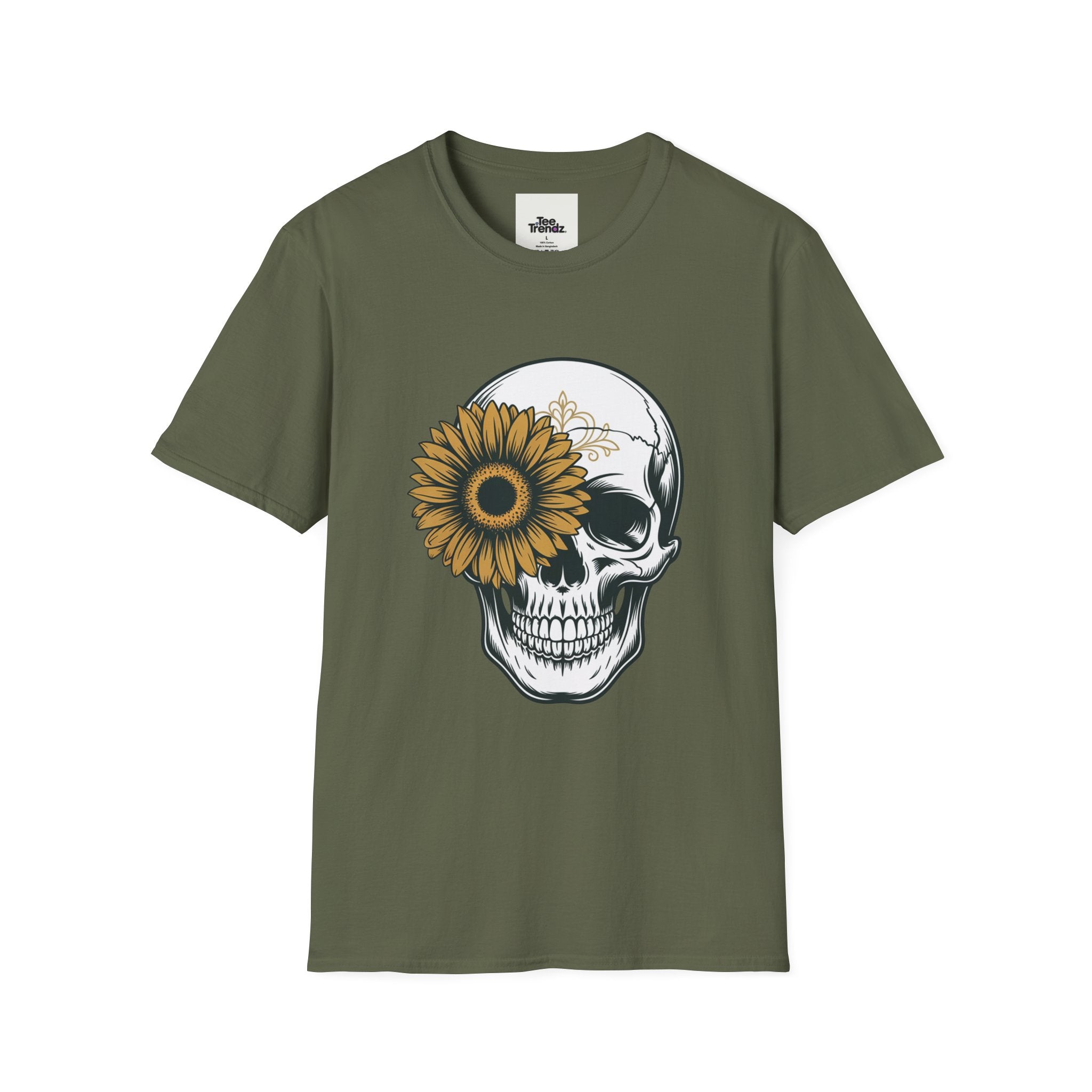 Skull with Sunflower Graphic T-Shirt