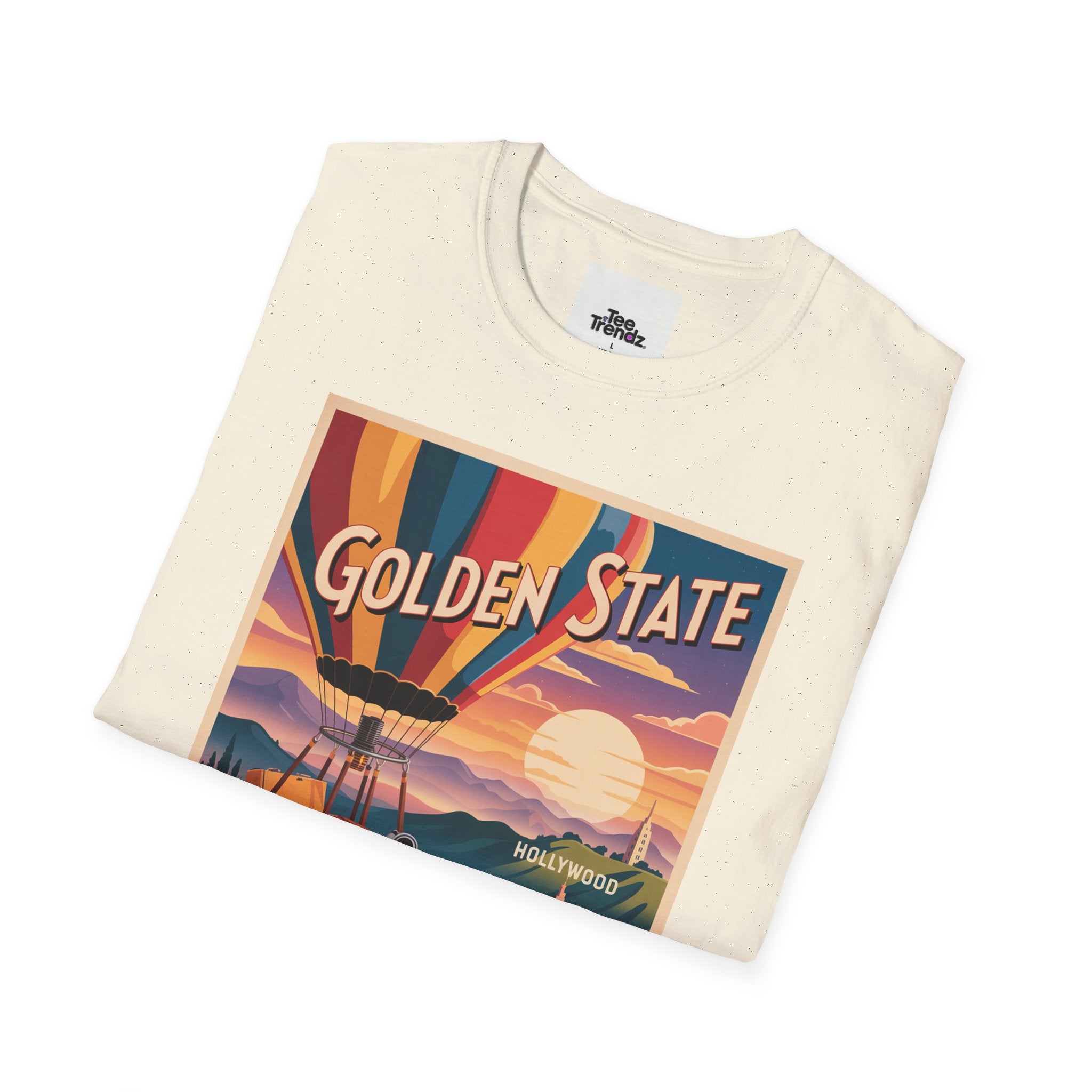 Golden State Hot Air Balloon T-Shirt — Vintage Travel Poster Tee