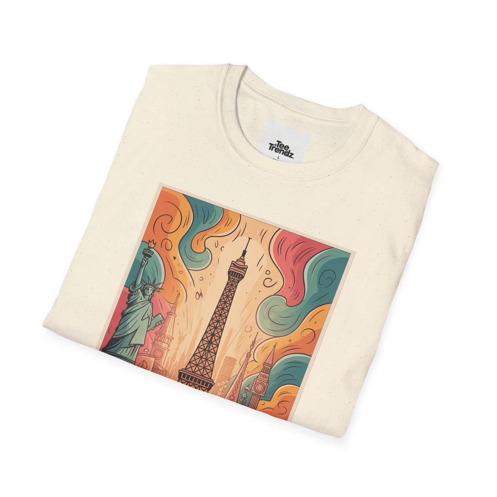 Eiffel Tower Retro Art T-Shirt — Vintage Paris Skyline Tee