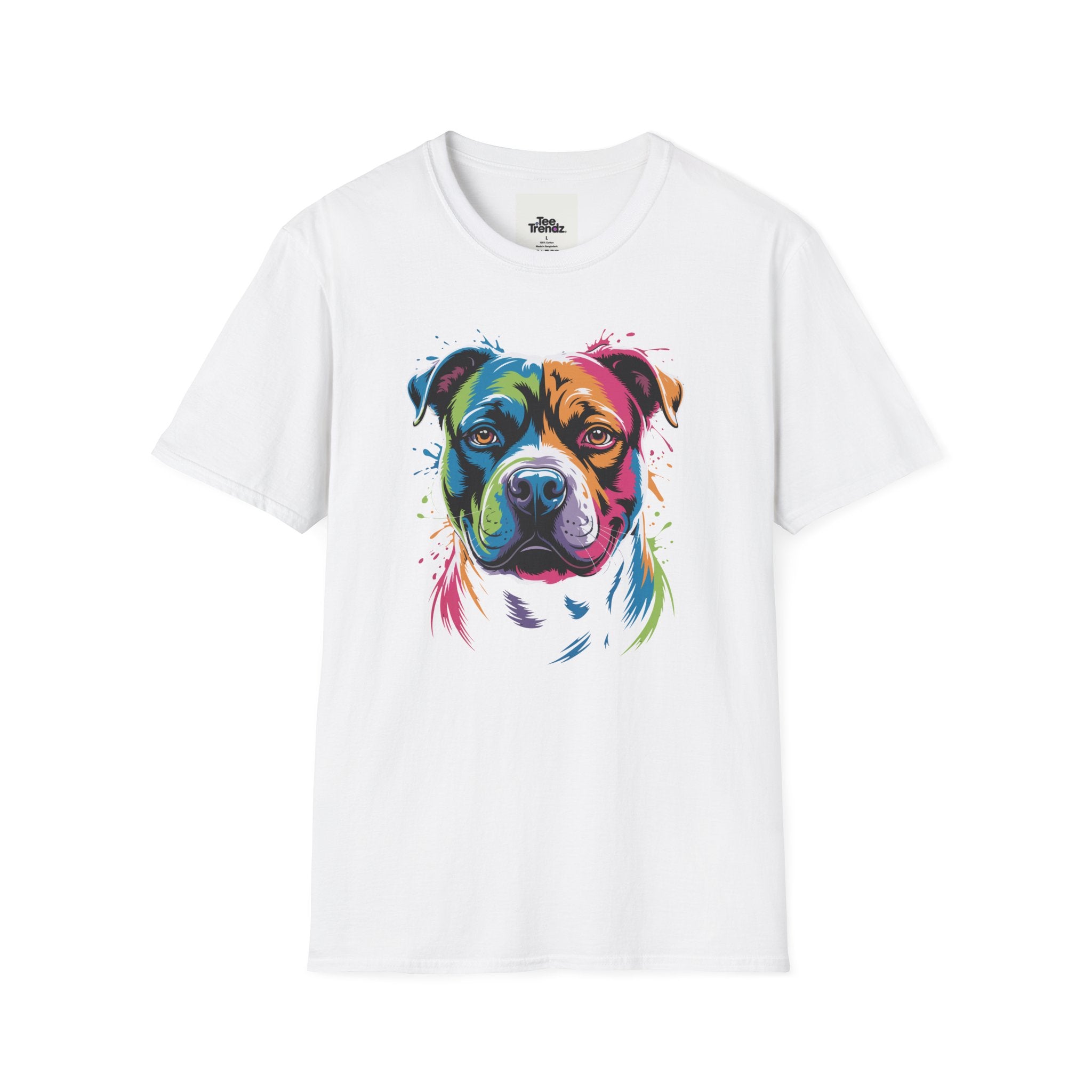 Colorful Pitbull Portrait T-Shirt — Vibrant Dog Art Tee