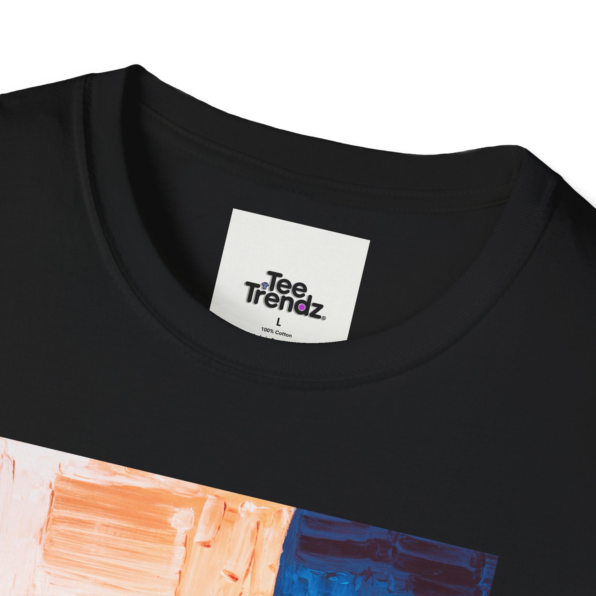 Abstract Color Block T-Shirt — Blue & Peach Modern Art Tee