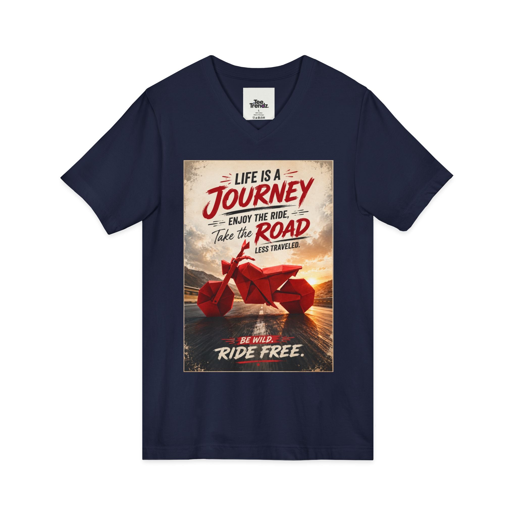Journey Motorcycle V-Neck Tee — "Life Is a Journey, Enjoy the Ride" Graphic Shirt