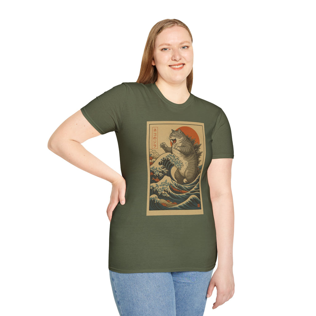 Katana Wave Cat T-Shirt — Vintage Japanese Wave Art Tee
