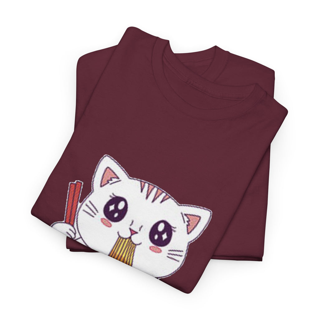 Cute Cat Ramen Tee – Kawaii Kitty Eating Noodles Graphic Shirt