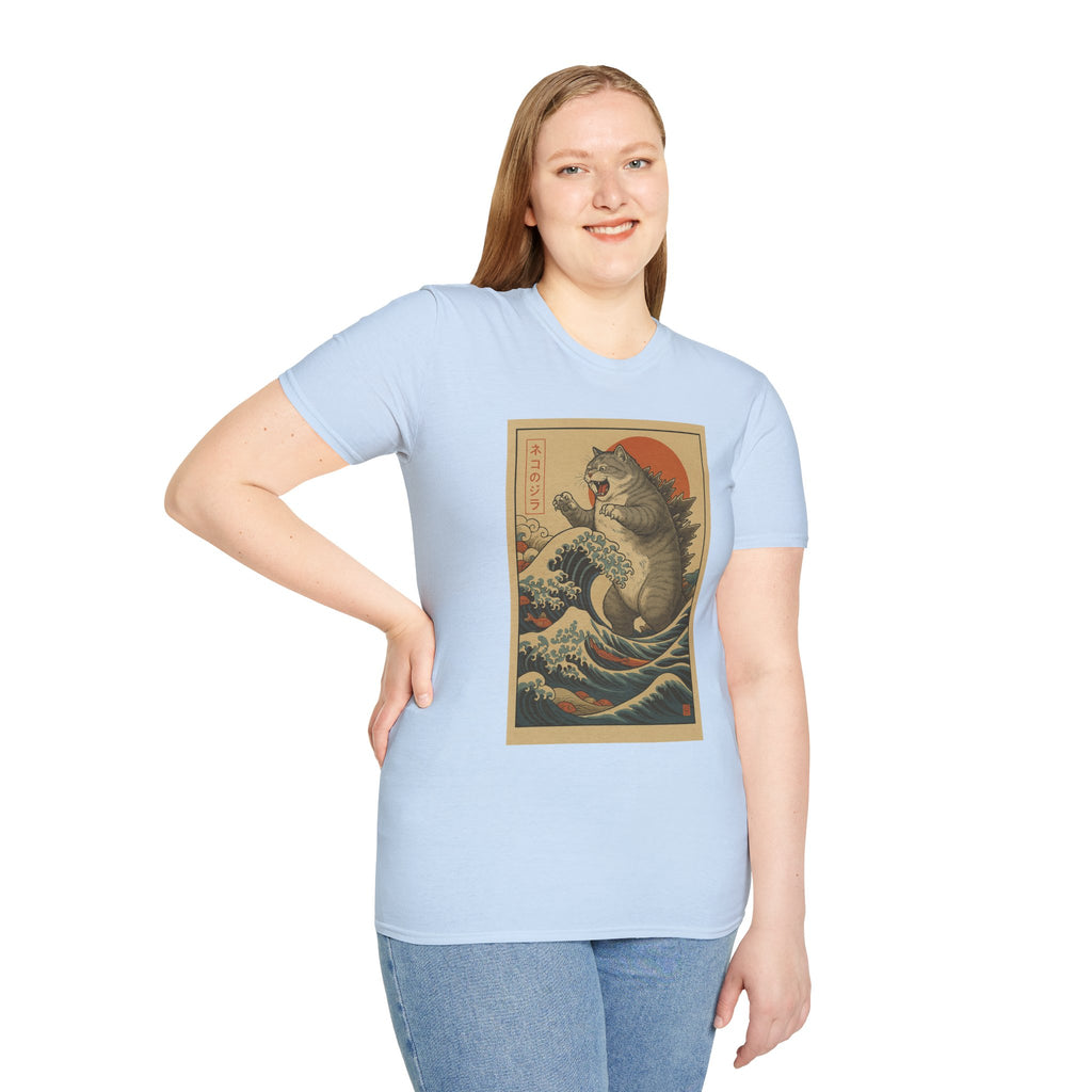Katana Wave Cat T-Shirt — Vintage Japanese Wave Art Tee