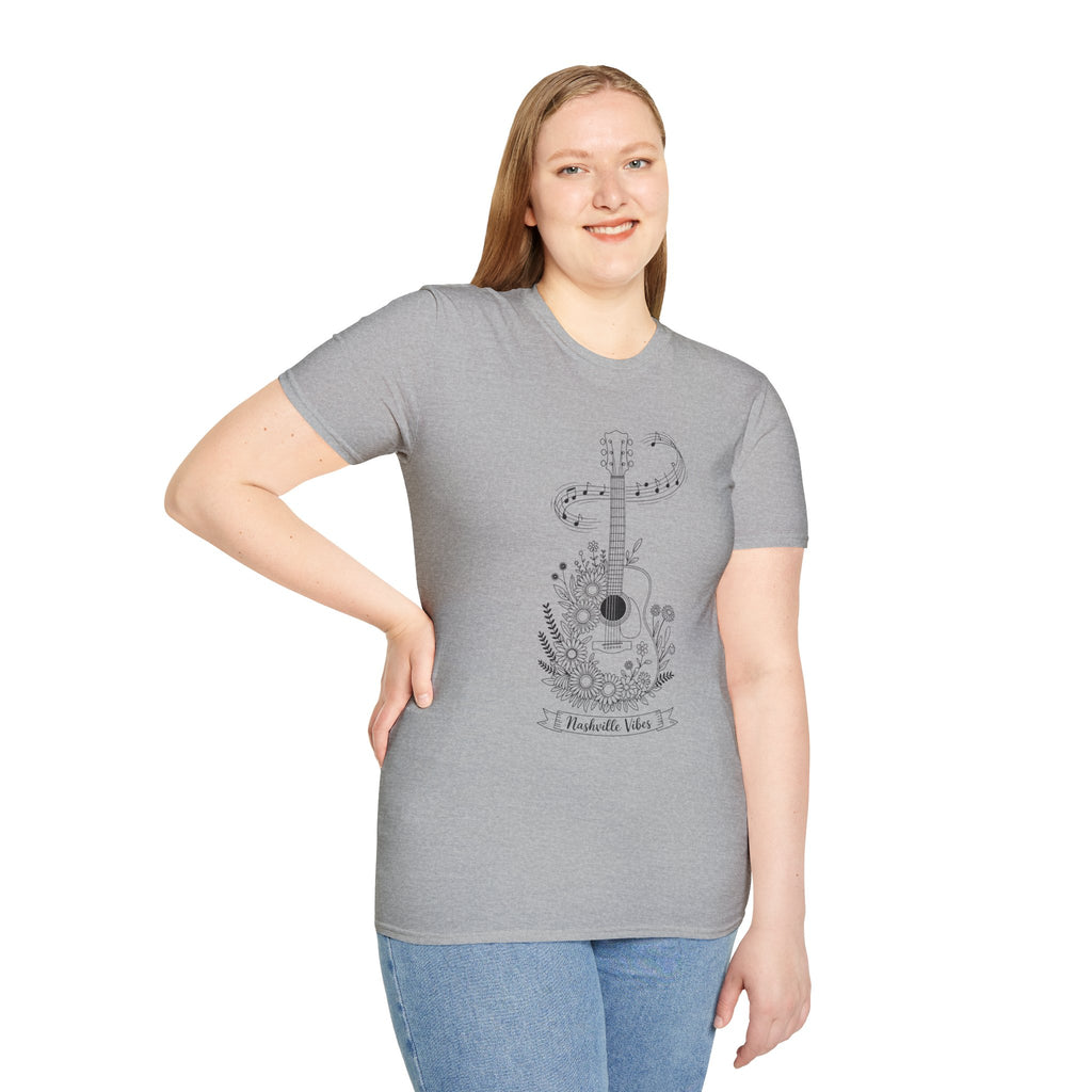 Acoustic Floral Guitar T-Shirt — 'A Heartwide Water I...' Music Tee for Songwriters & Folk Lovers
