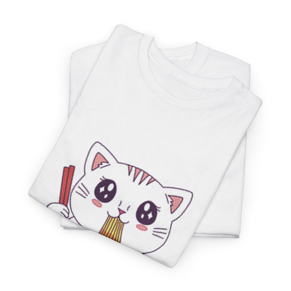 Cute Cat Ramen Tee – Kawaii Kitty Eating Noodles Graphic Shirt