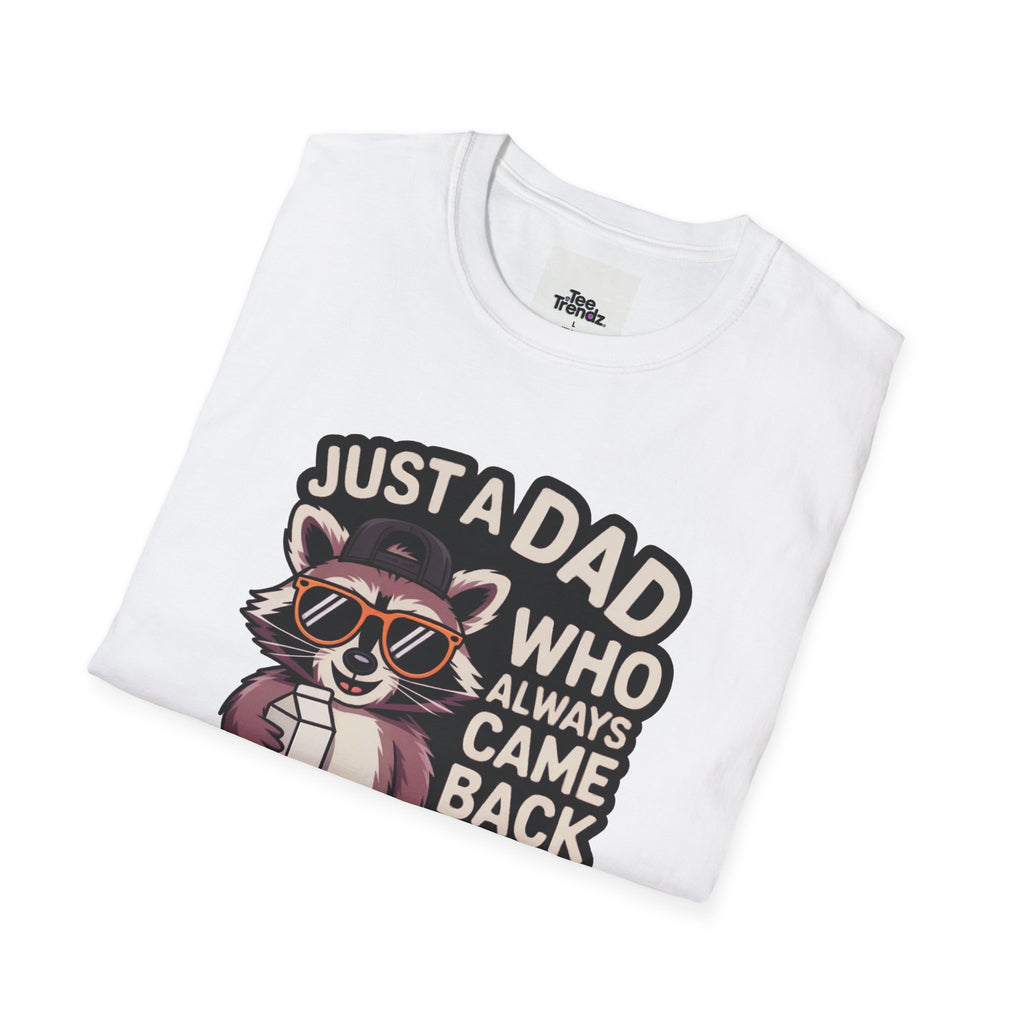 Dad T-Shirt — “Just a Dad Who Always Came Back With the Milk” Vintage Raccoon Design