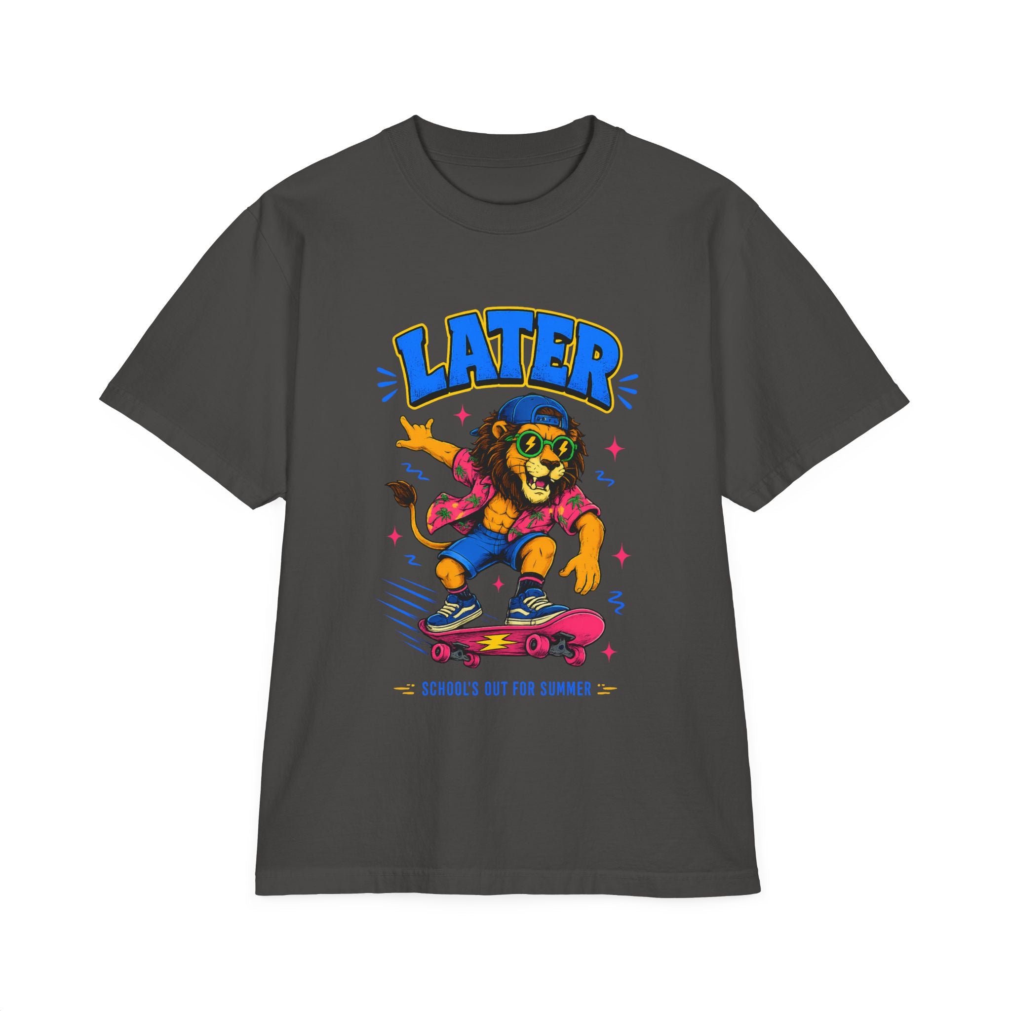 Later Skateboard Lion T-Shirt — "Later" Graphic Tee for Summer Vibes